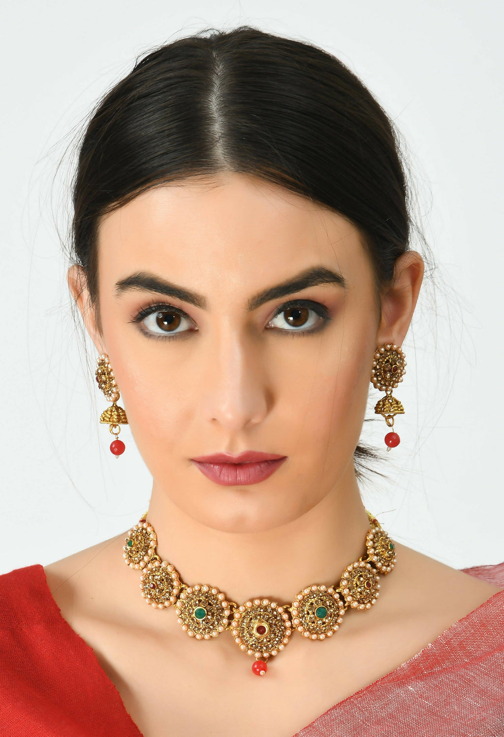 Gold-Polished Brass Kundan Choker Statement Necklace