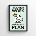Pastel-toned Work the Plan Monopoly wall art print featuring bold typography and a gold-star checklist graphic.