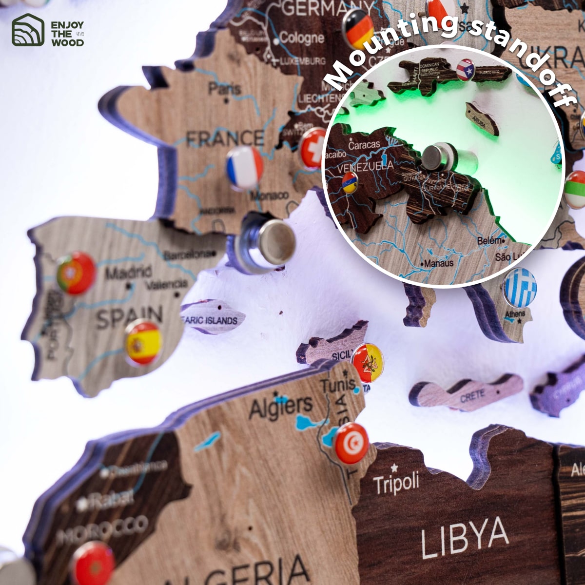 3D LED Luminous Wooden World Map 3.0 Cappuccino Wall Decor