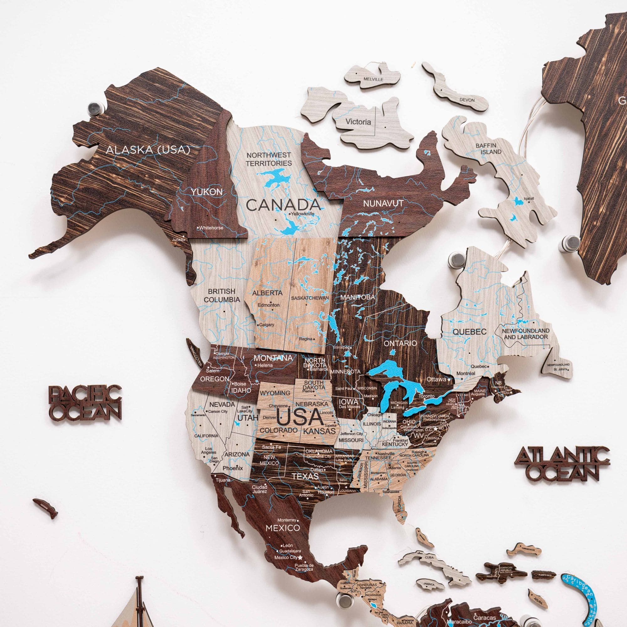 3D LED Luminous Wooden World Map 3.0 Cappuccino Wall Decor