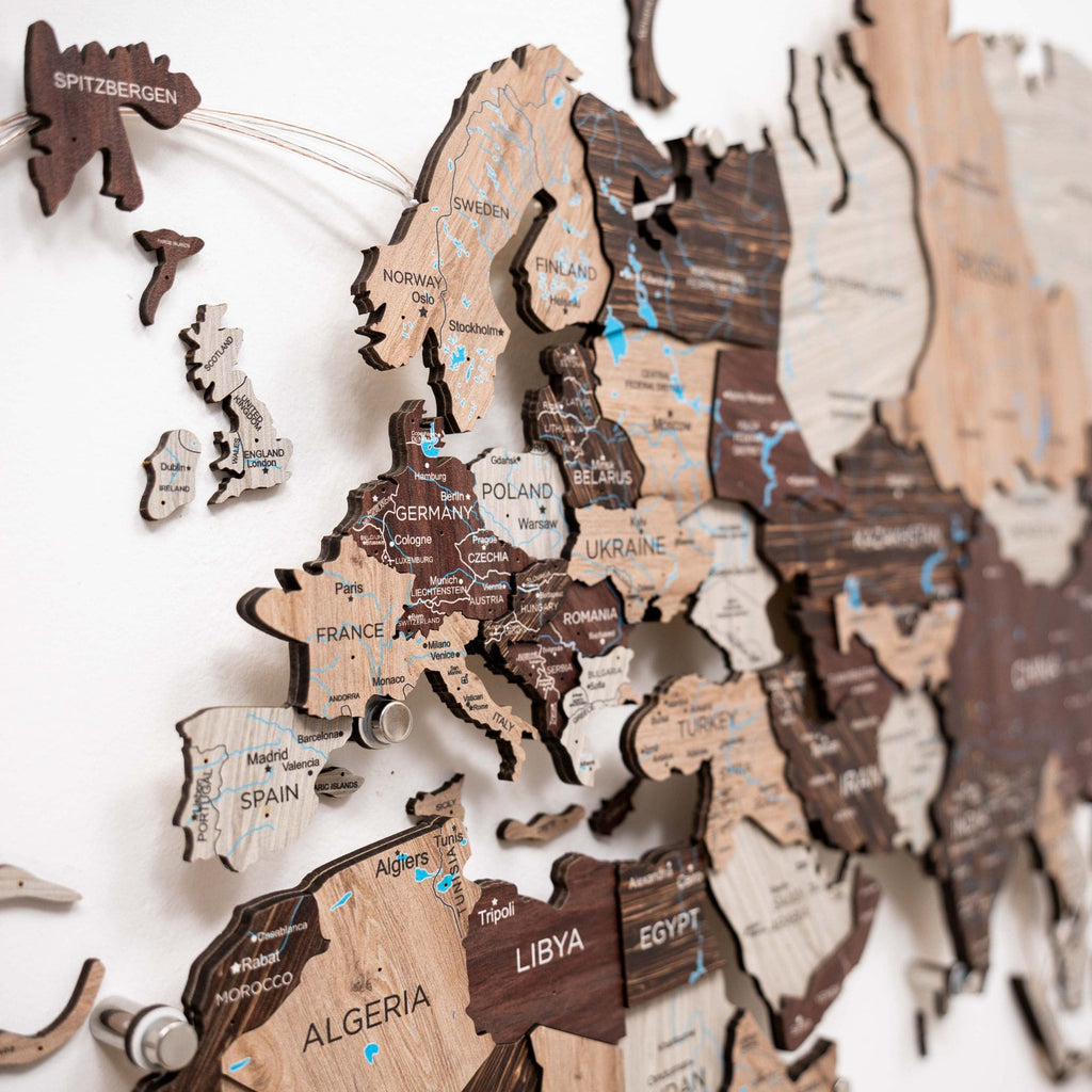 3D LED Luminous Wooden World Map 3.0 Cappuccino Wall Decor