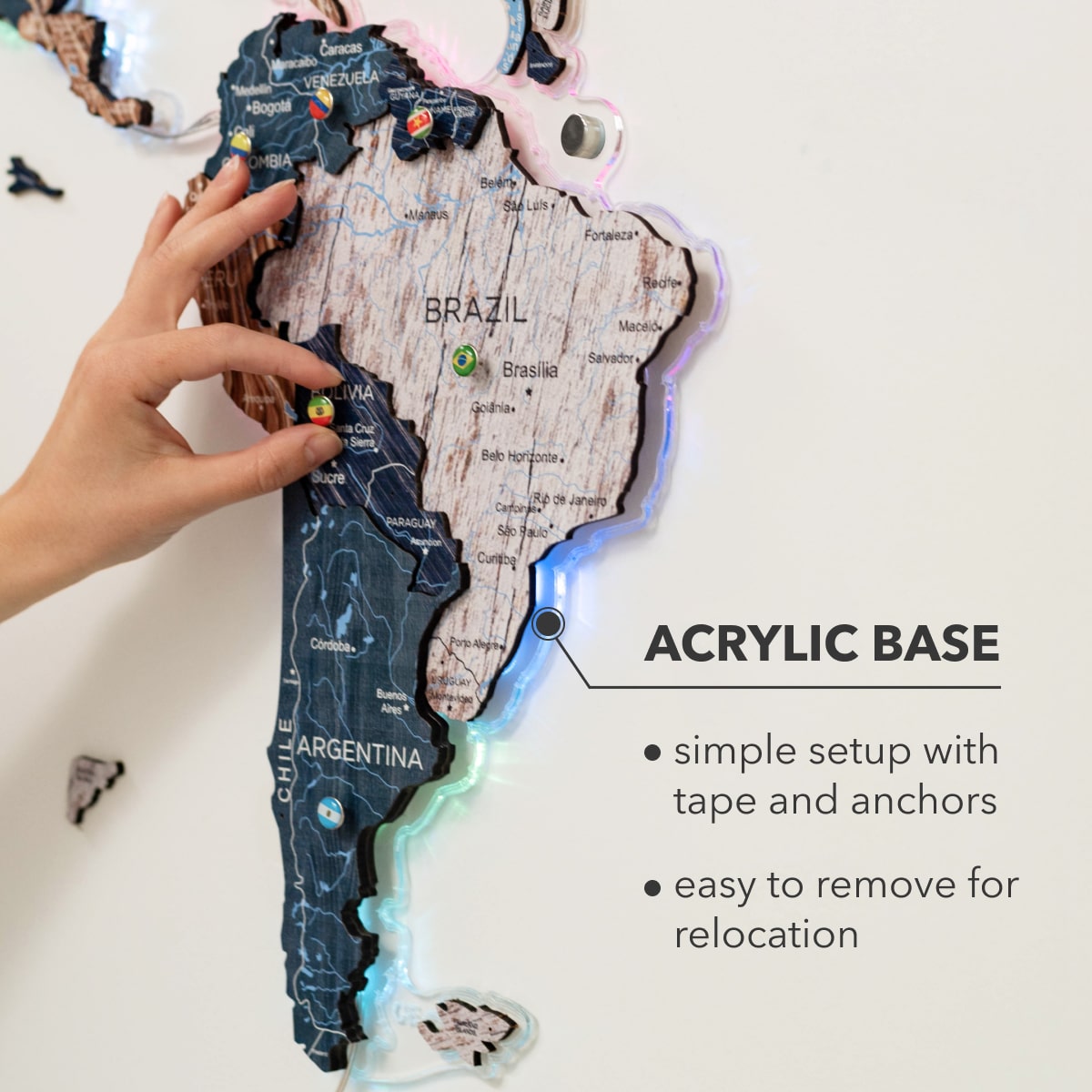 3D Luminous LED Wooden World Map 2.0 Mystery Wall Art Decor