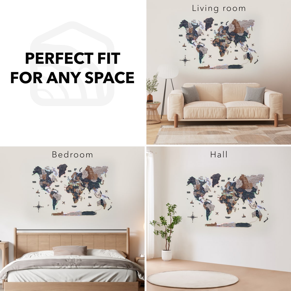 3D Luminous LED Wooden World Map 2.0 Mystery Wall Art Decor