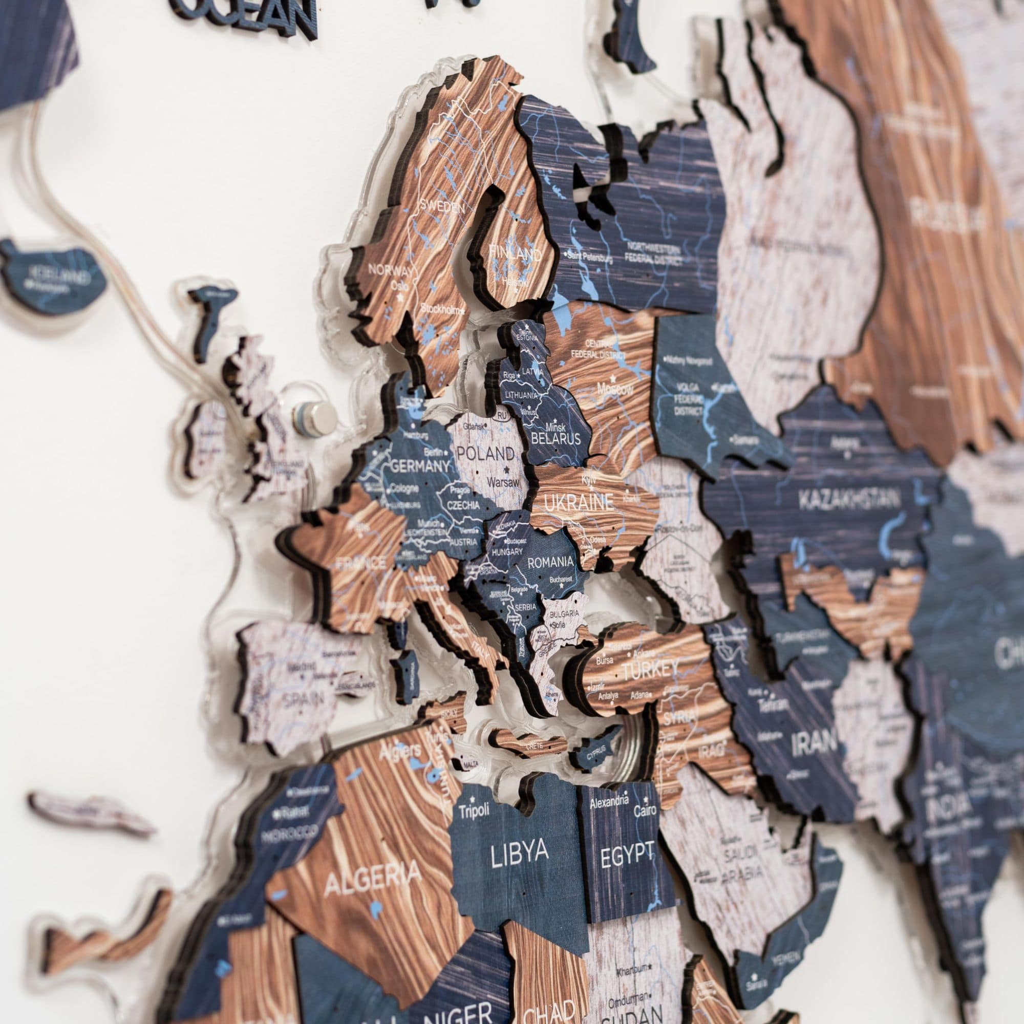 3D Luminous LED Wooden World Map 2.0 Mystery Wall Art Decor