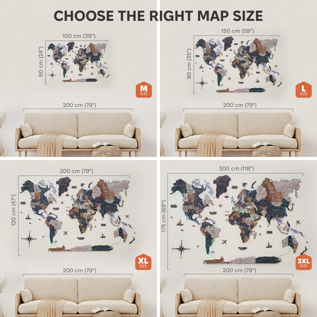 3D Luminous LED Wooden World Map 2.0 Mystery Wall Art Decor