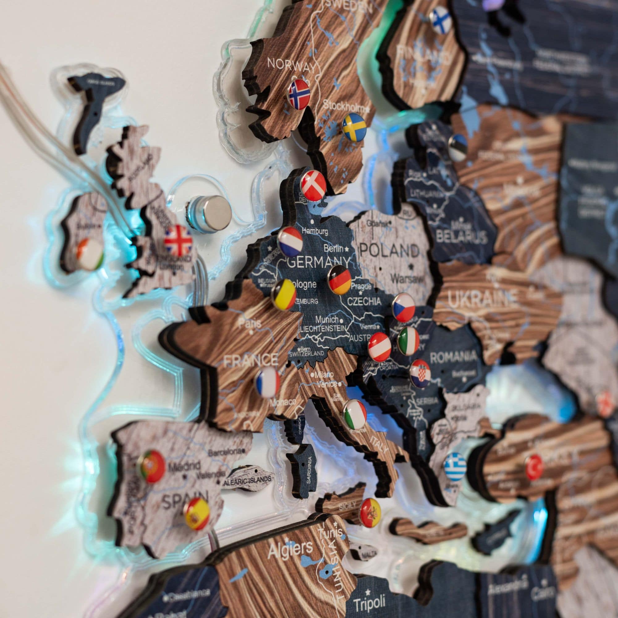 3D Luminous LED Wooden World Map 2.0 Mystery Wall Art Decor