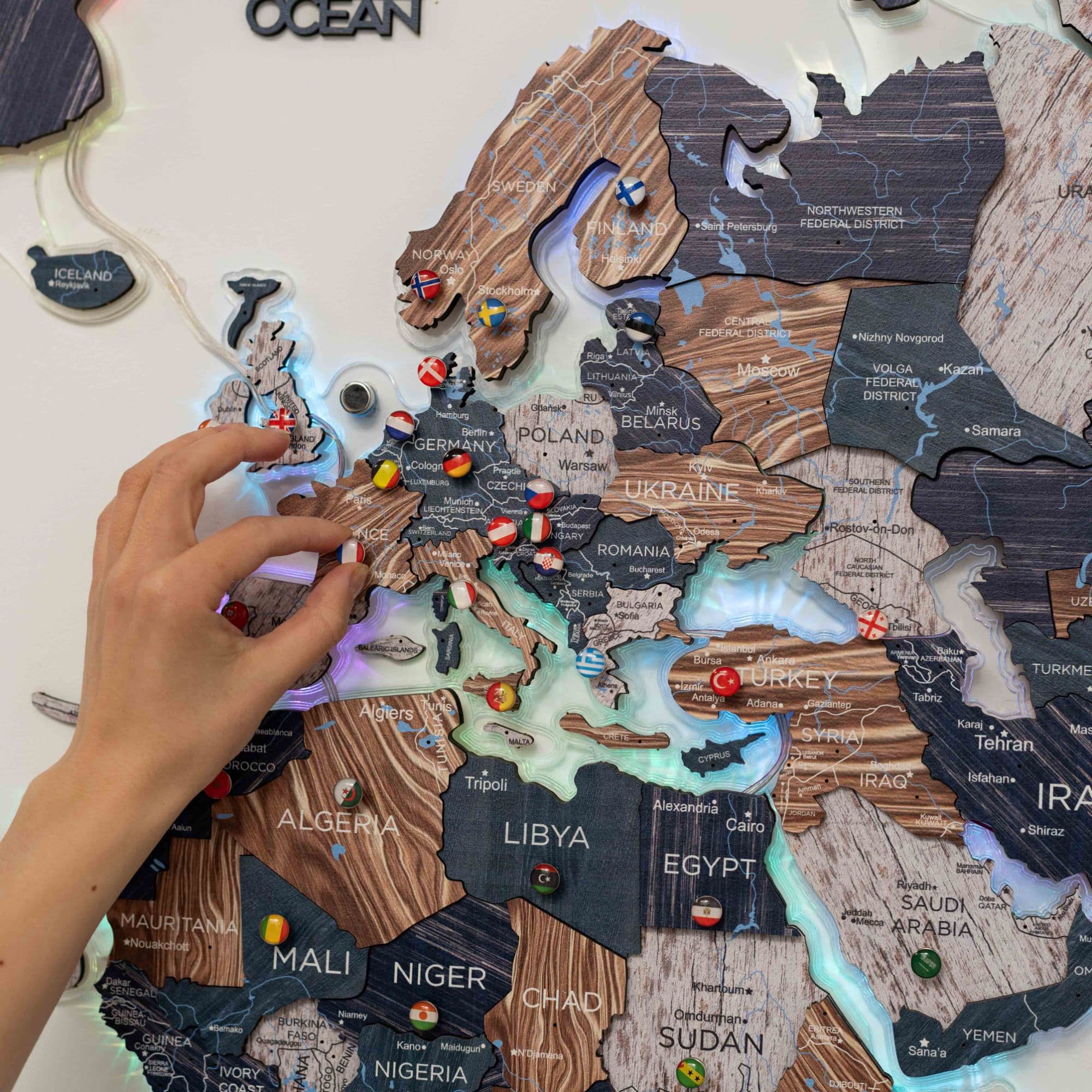 3D Luminous LED Wooden World Map 2.0 Mystery Wall Art Decor