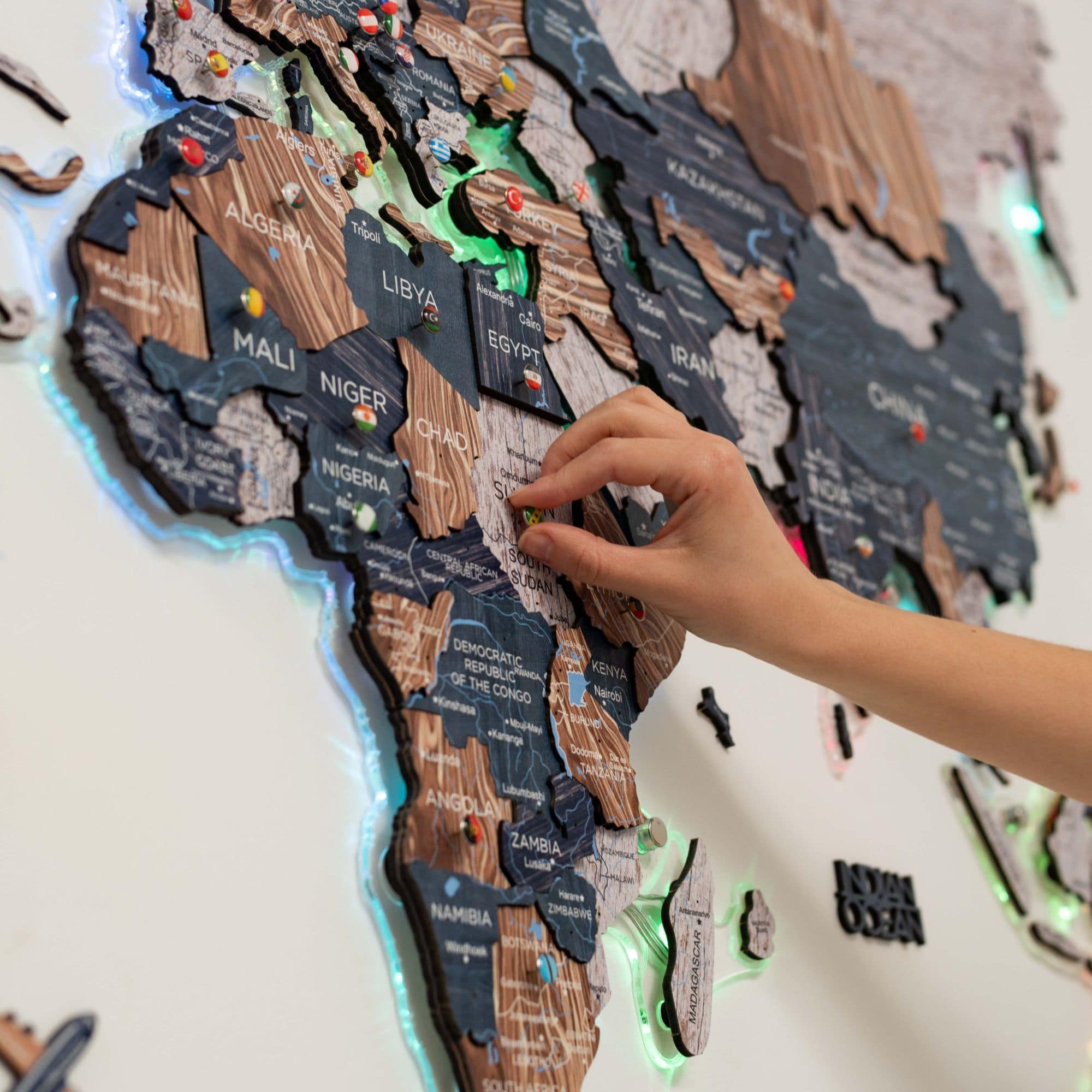 3D Luminous LED Wooden World Map 2.0 Mystery Wall Art Decor