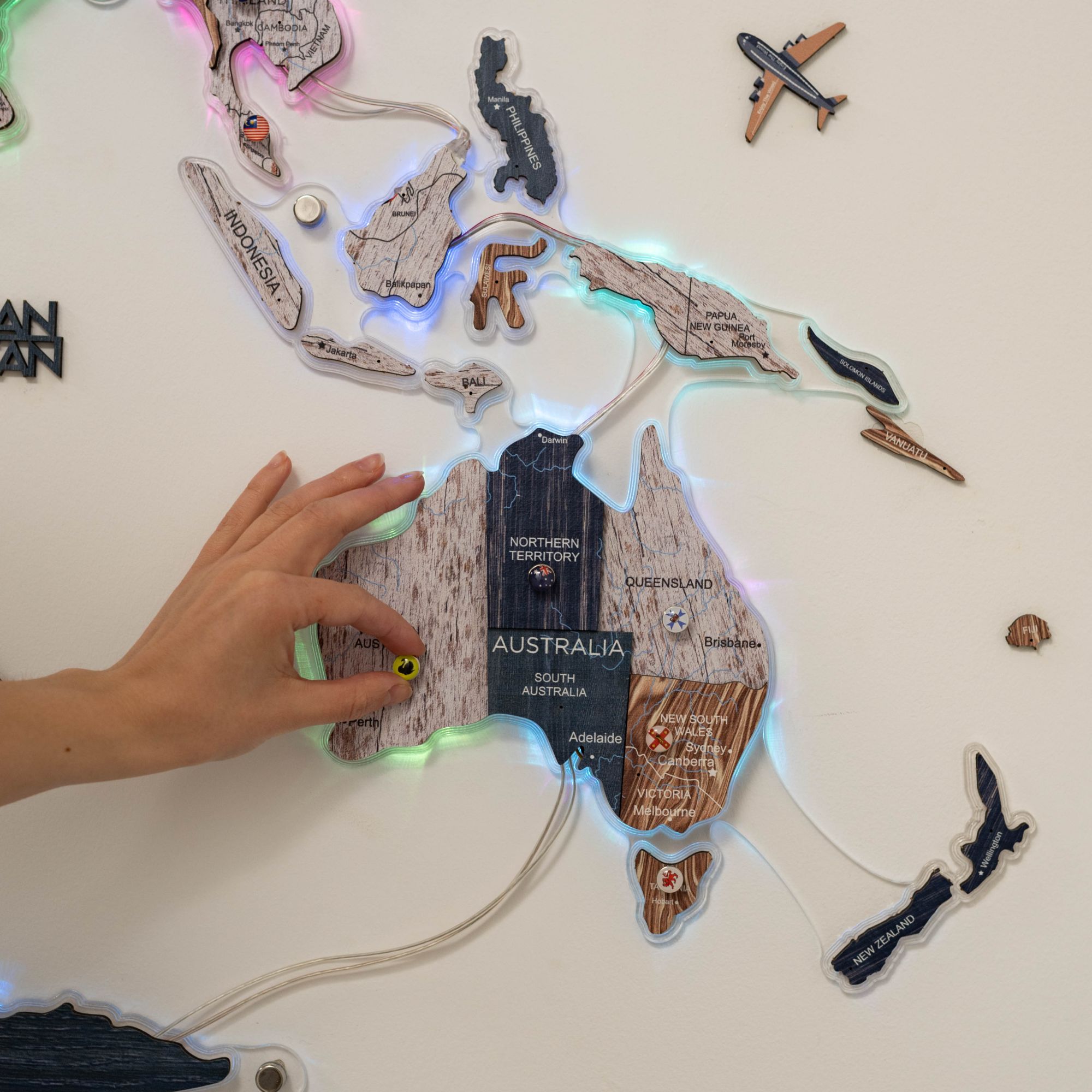 3D Luminous LED Wooden World Map 2.0 Mystery Wall Art Decor
