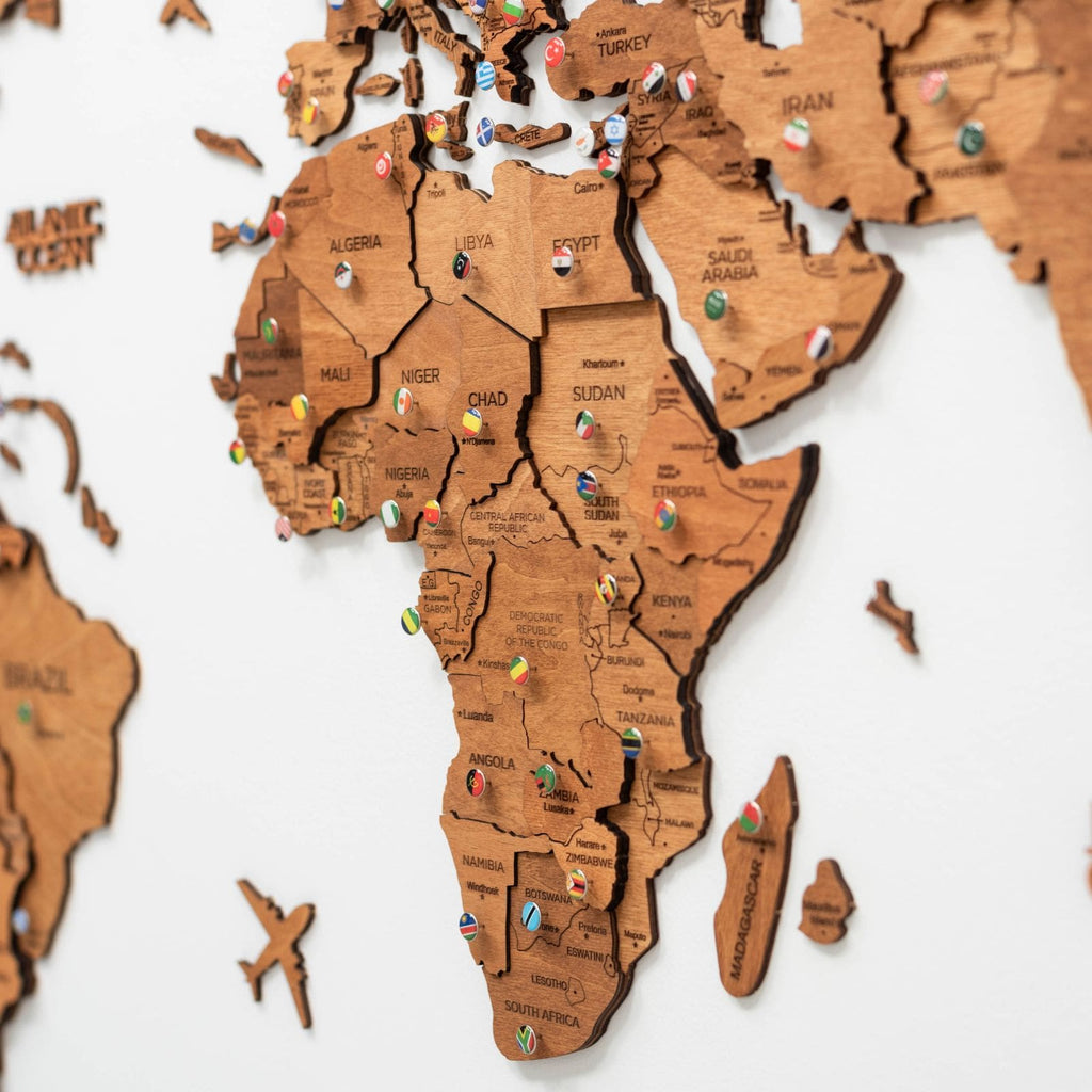 3D Wooden World Map Oak Modern Travel-Inspired Wall Art