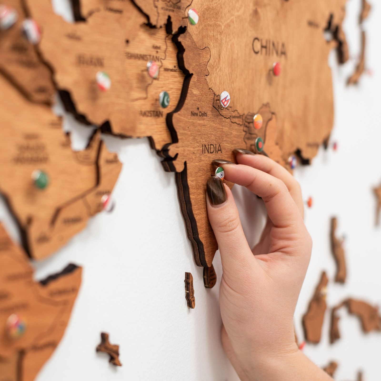 3D Wooden World Map Oak Modern Travel-Inspired Wall Art