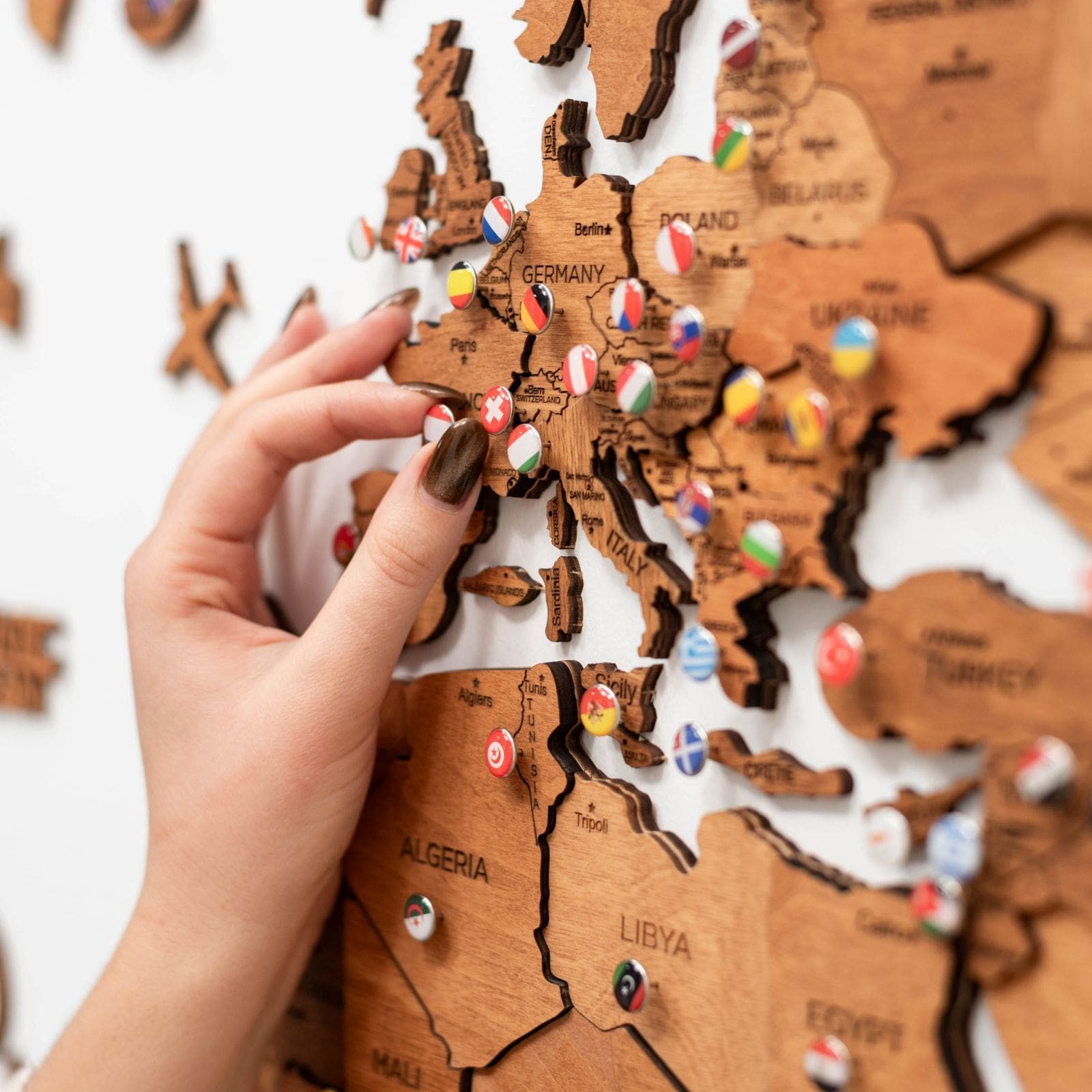 3D Wooden World Map Oak Modern Travel-Inspired Wall Art