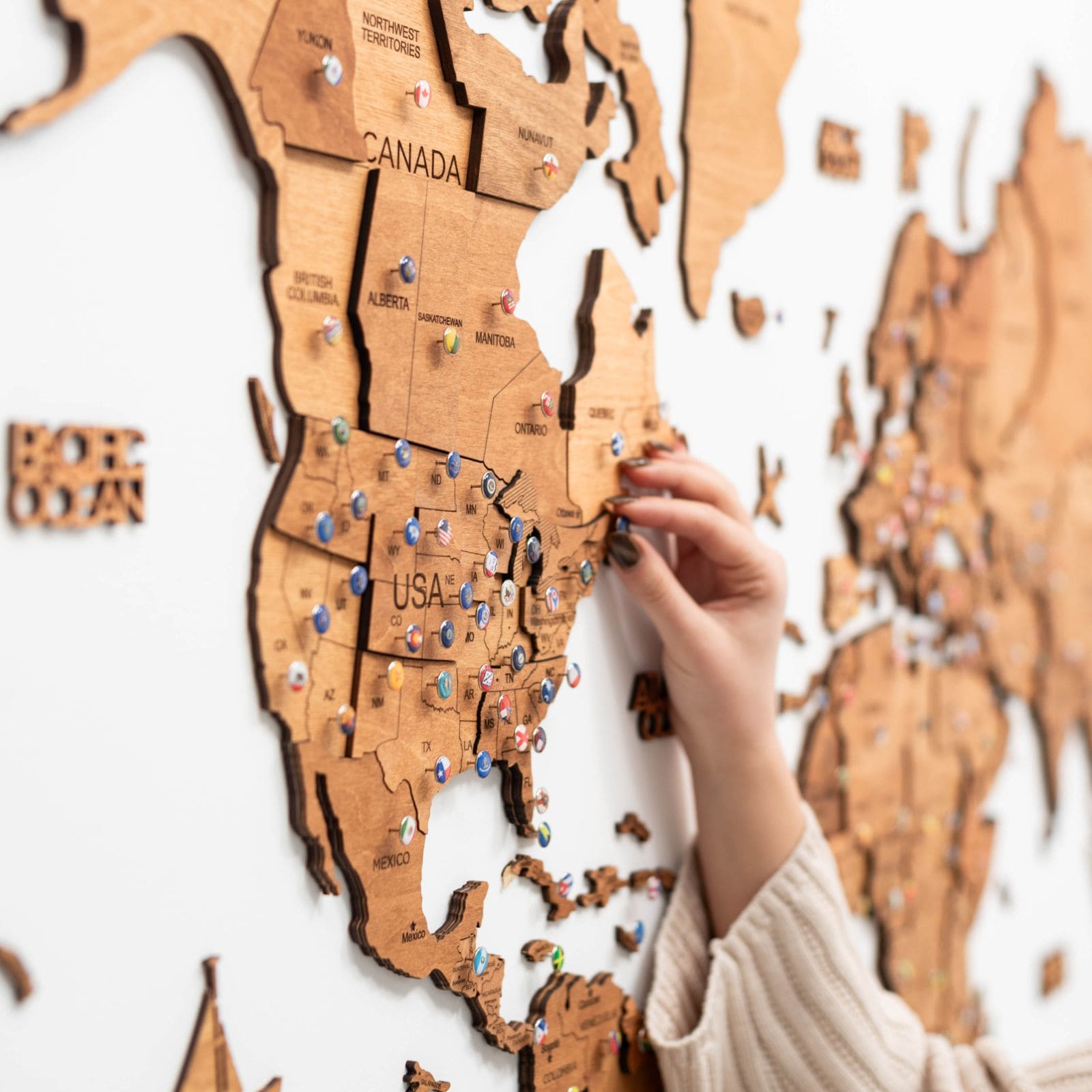 3D Wooden World Map Oak Modern Travel-Inspired Wall Art