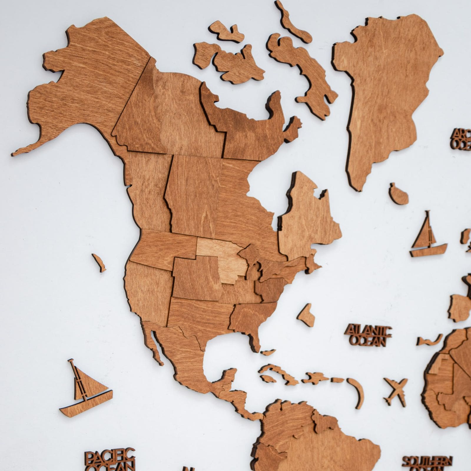 3D Wooden World Map Oak Modern Travel-Inspired Wall Art