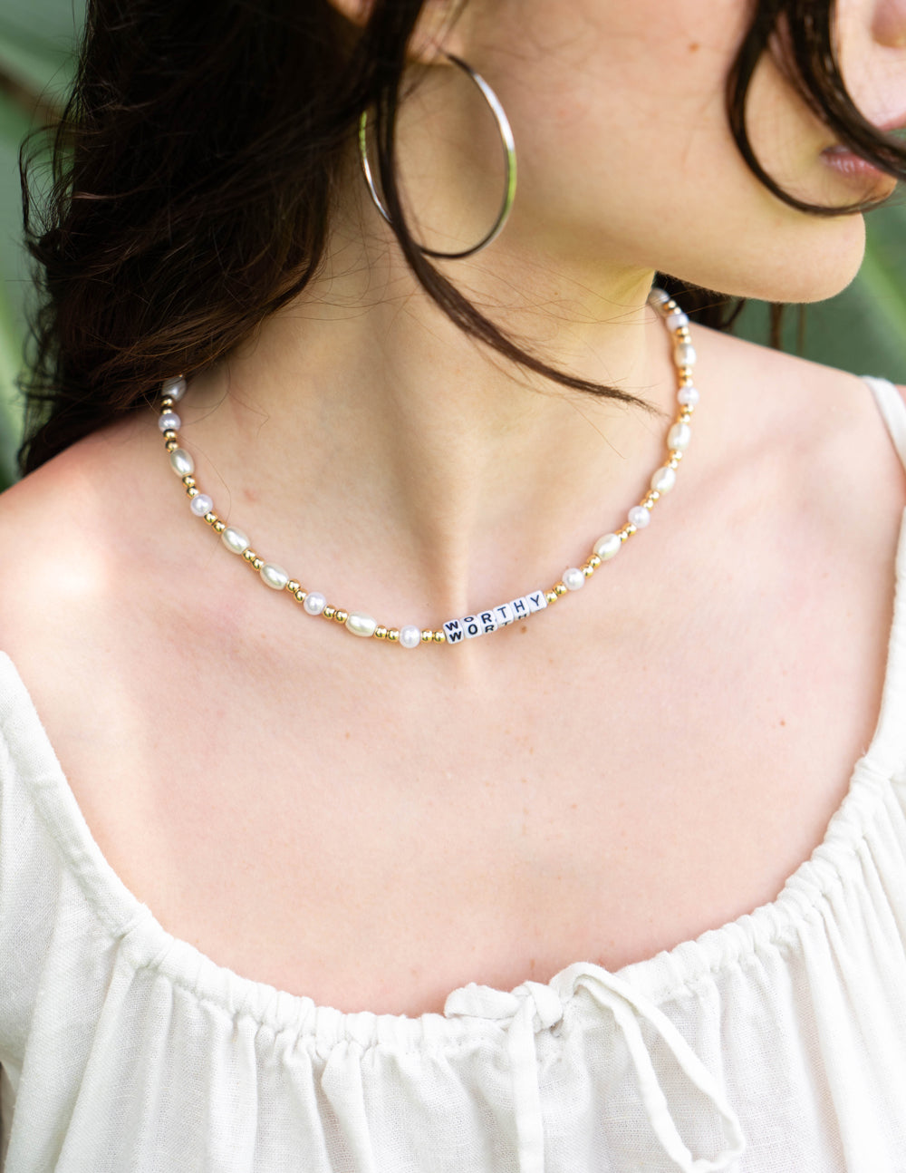 Worthy Letter Necklace in White and Gold
