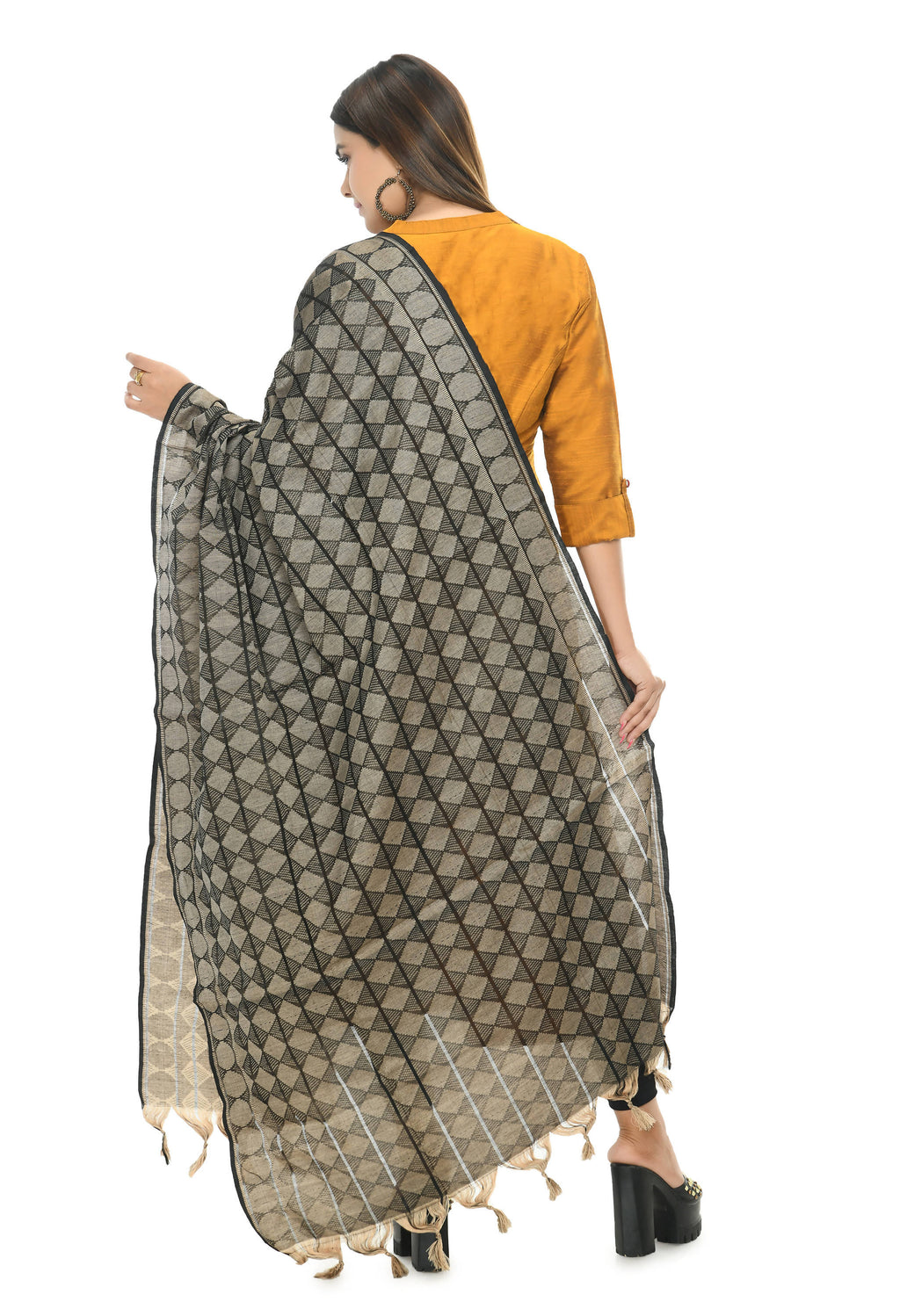 Handloom Black Cotton Dupatta - Elegant Traditional Accessory