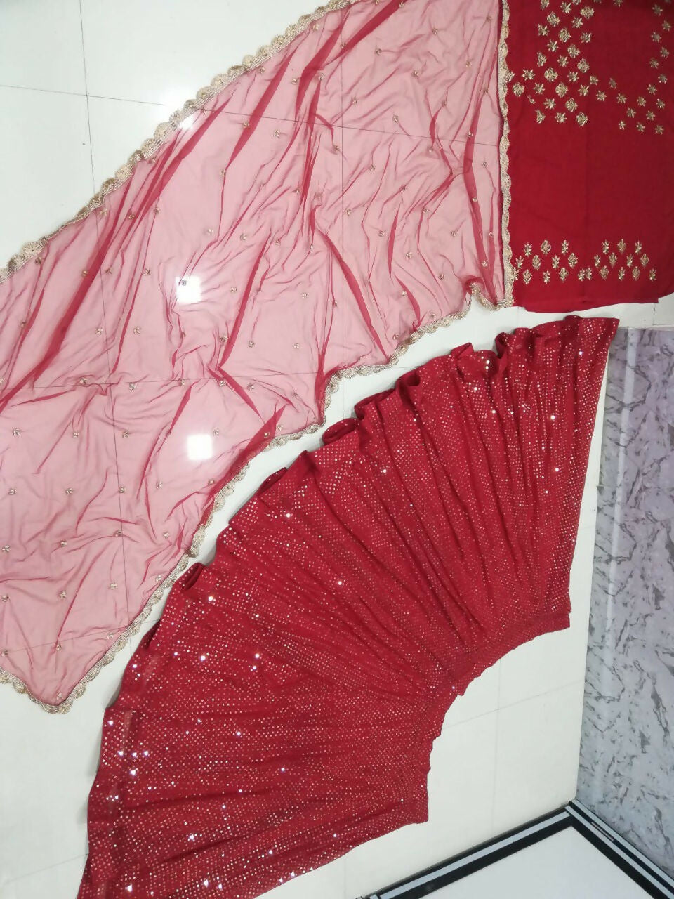 Gajri Red Faux Georgette Lehenga Choli with 5MM Sequin Embroidery