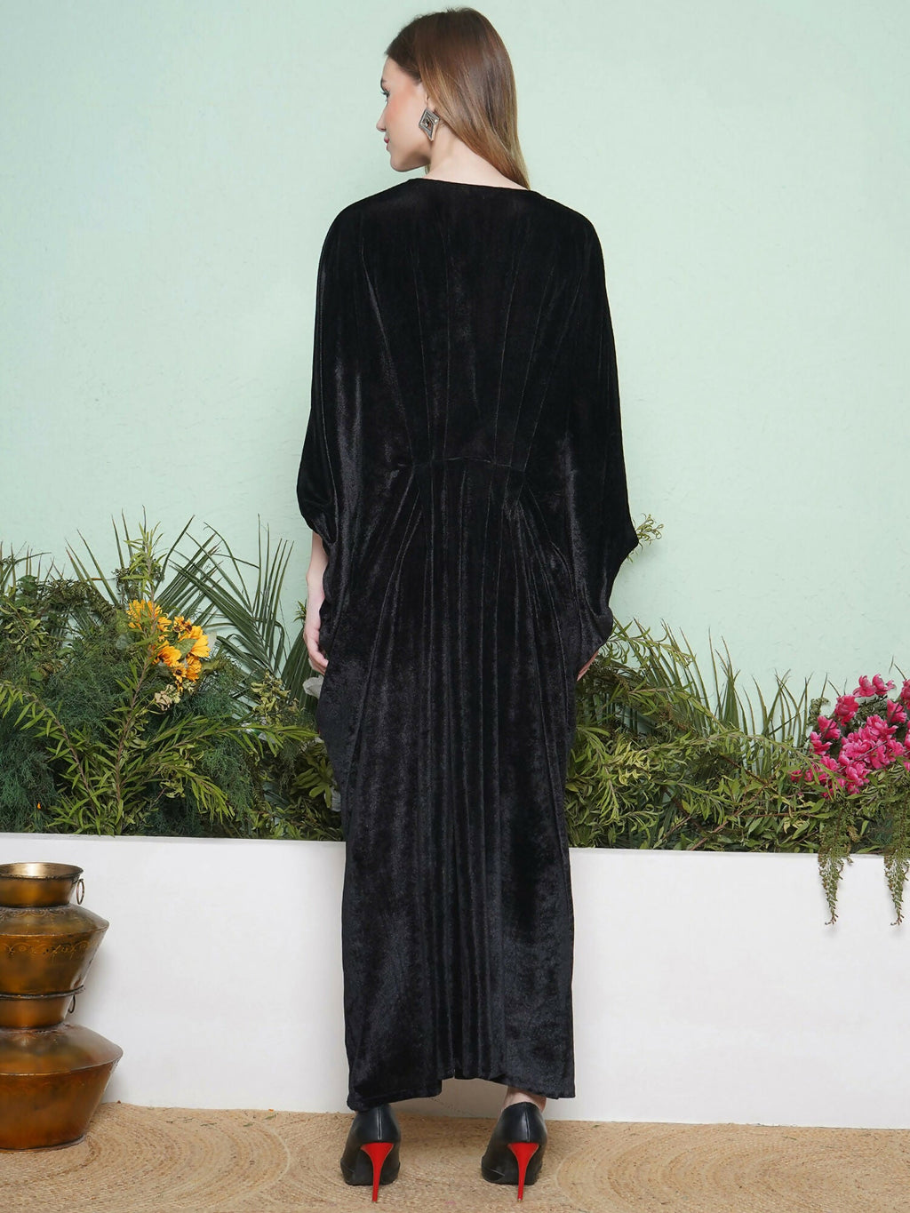 Black and Maroon Hand Embellished Velvet Gown for Women