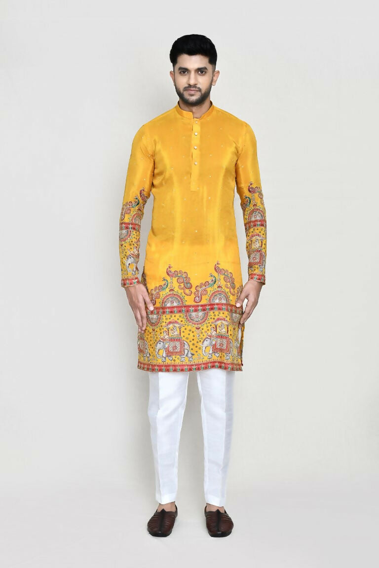 White Rayon Digital & Sequence Work Kurta with Straight Fit Pant