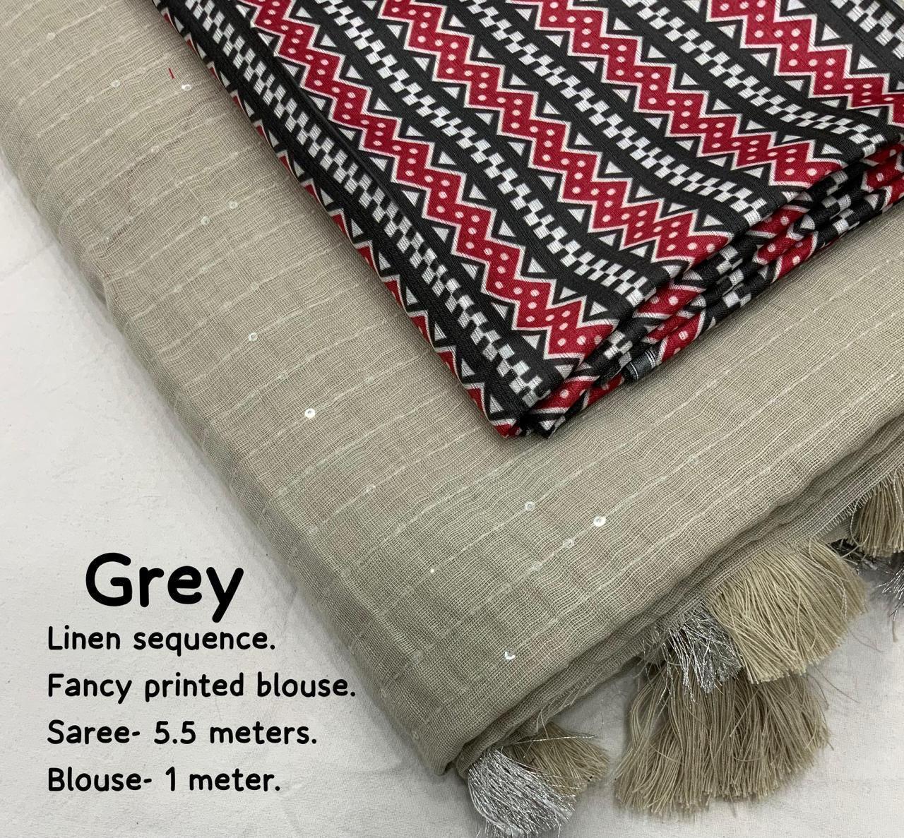 Grey Linen Saree with Golden Pattu Border and Self Check Design
