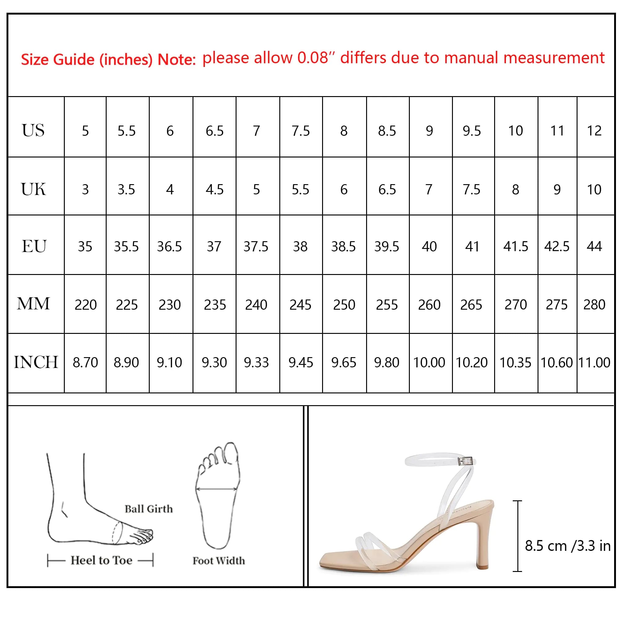 Modatope Womens Sandals Square Open Toe Chunky High Heels Strappy Ankle Strap Sandals Comfort Dress Party Shoes 9 Clear