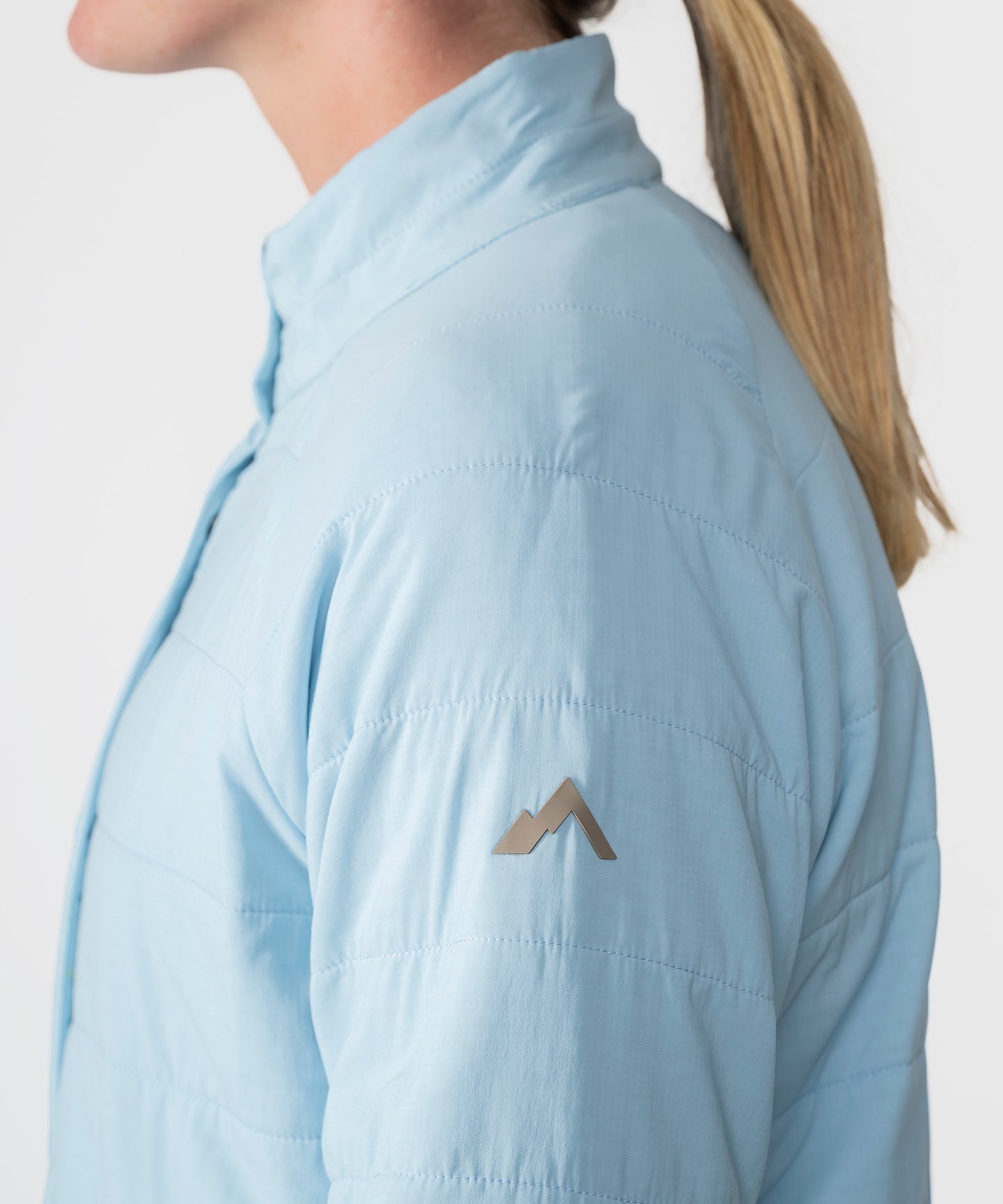 Womens Highlands Quilted Button Up Shirt Jacket in Light Blue