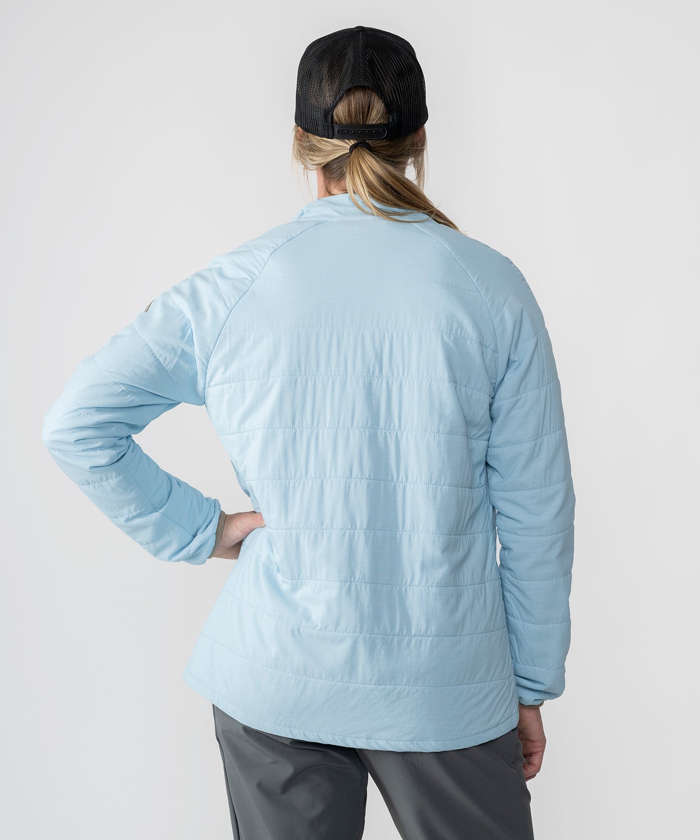 Womens Highlands Quilted Button Up Shirt Jacket in Light Blue