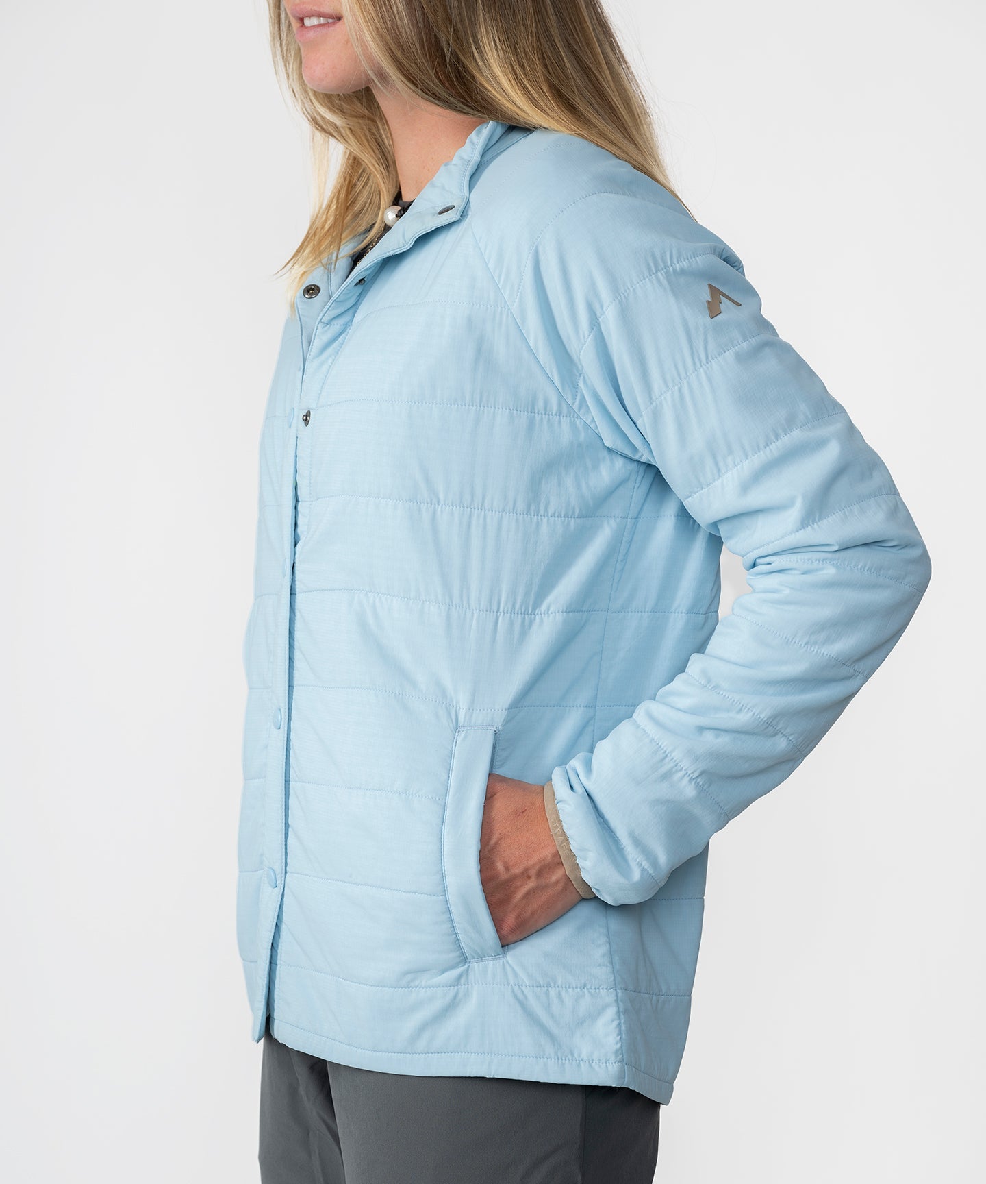 Womens Highlands Quilted Button Up Shirt Jacket in Light Blue