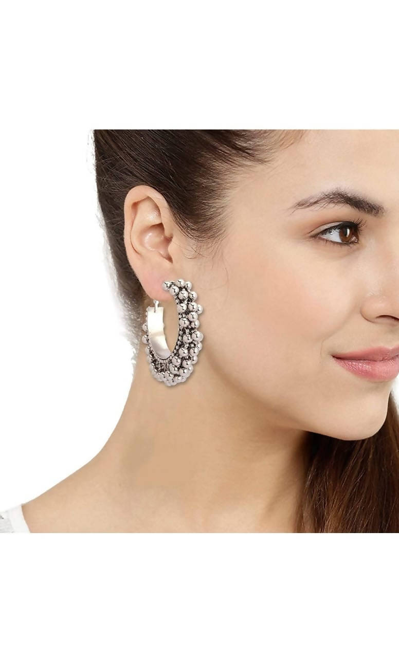 Traditional Oxidised Afghani Ghungroo Hoop Earrings for Women
