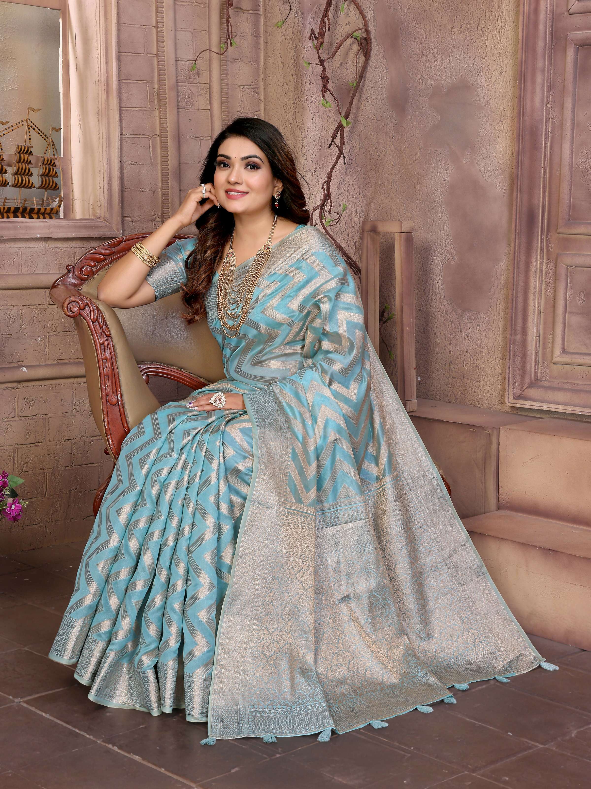 Sky Soft Organza Silk Weaving Saree with Elegant Lightweight Draping