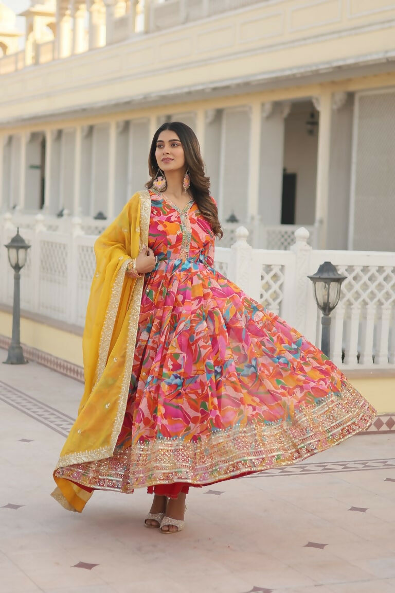 Pink Russian Silk Sequins Zari Embroidered Anarkali Dress