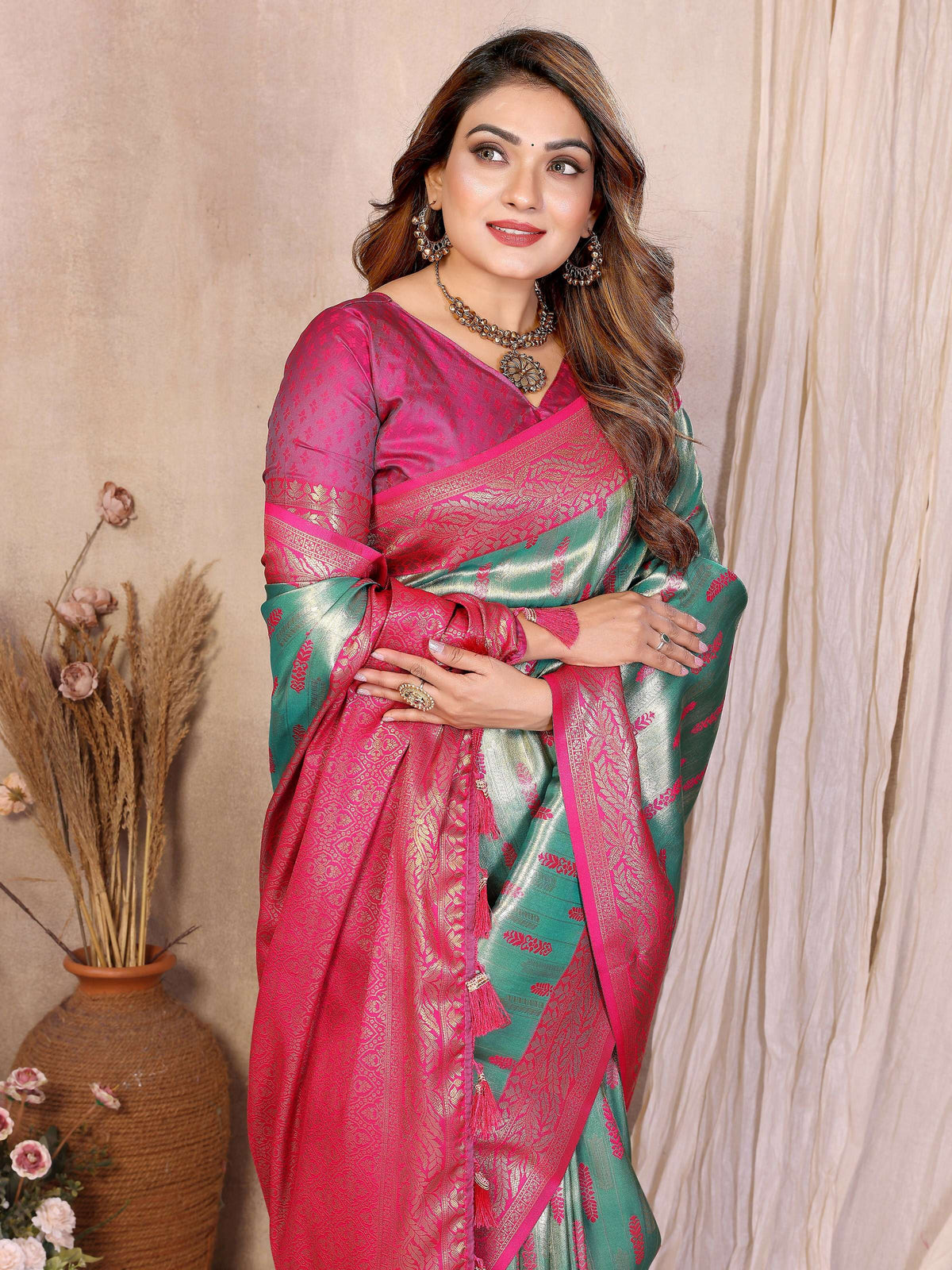 Sea Green Tissue Silk Paithani Woven Saree