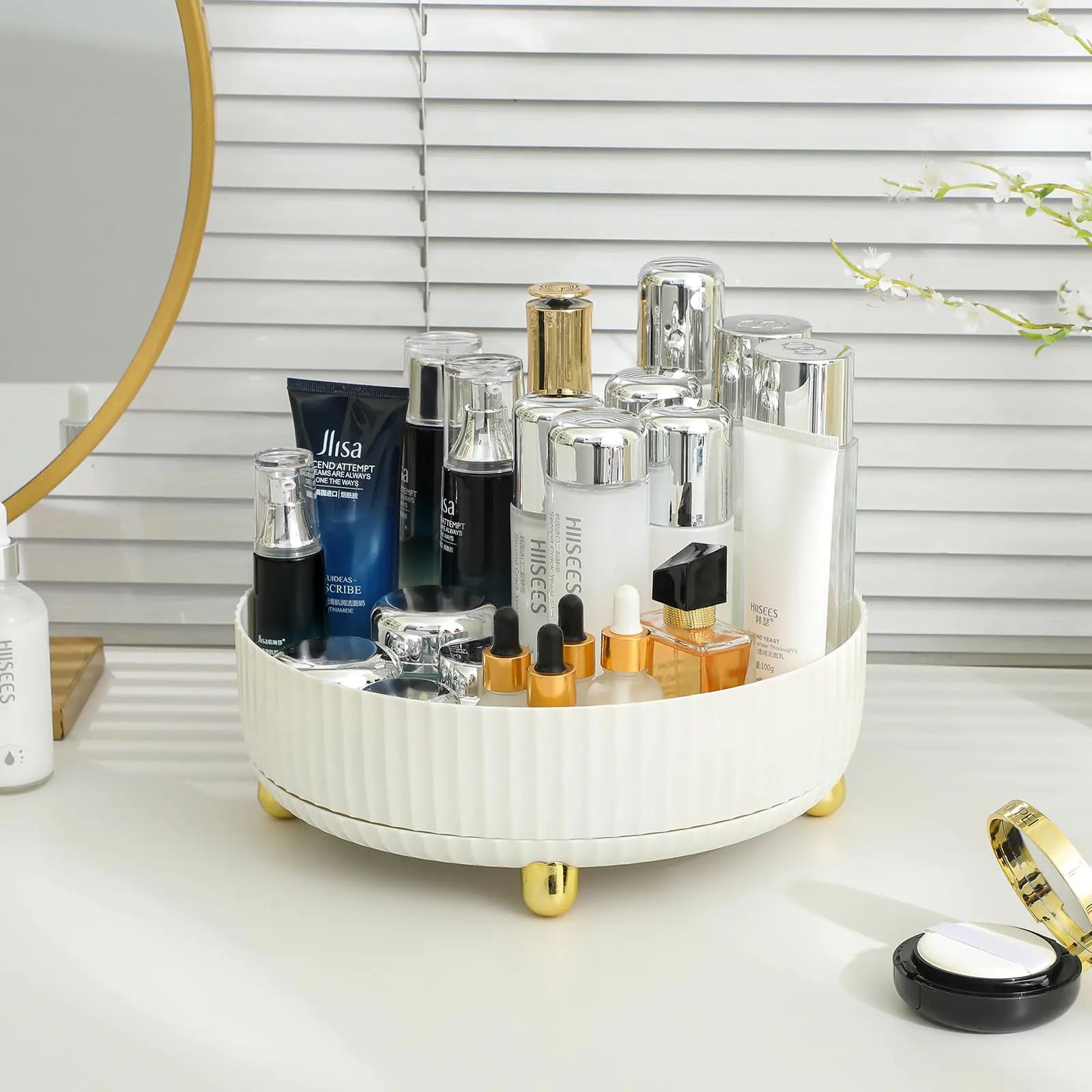 Anyoifax Makeup Perfume Organizer Tray 360 Degree Rotating Lazy Susan Skincare Lotion Organizer Spinning Cosmetics Storage for Dresser, Vanity, Bathroom Countertop, Large Ivory White 11 "