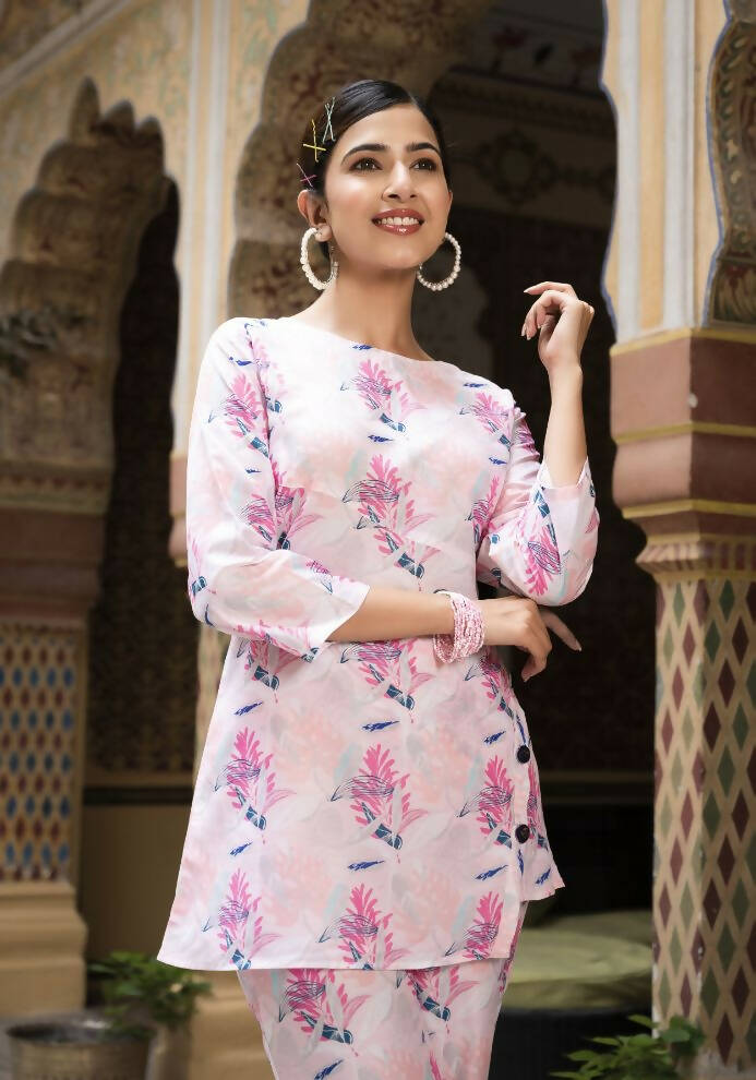 Light Pink Muslin Co-ord Set for Women with Digital Print