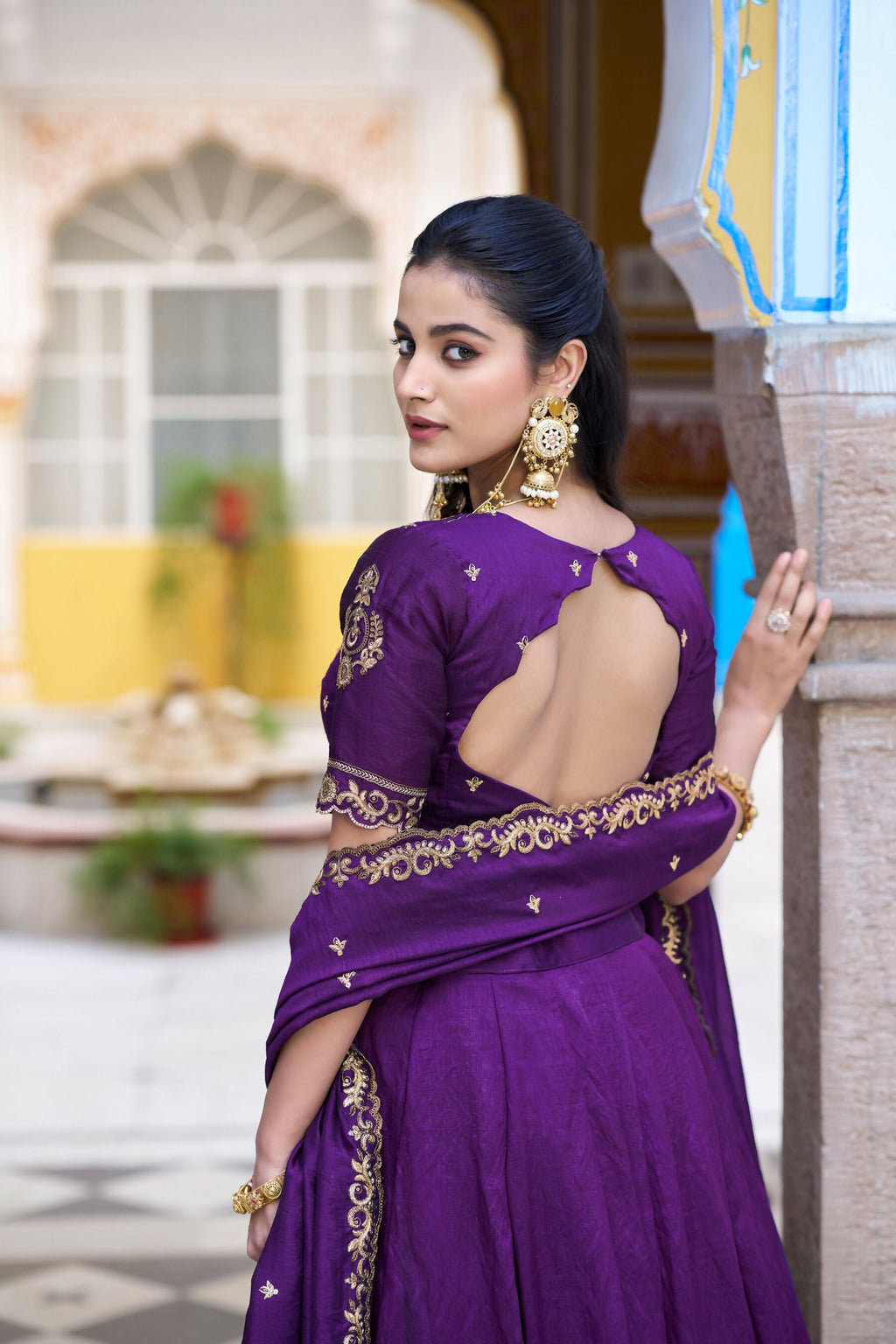 Purple NC Silk Lehenga Choli Set with Embroidery and Dupatta