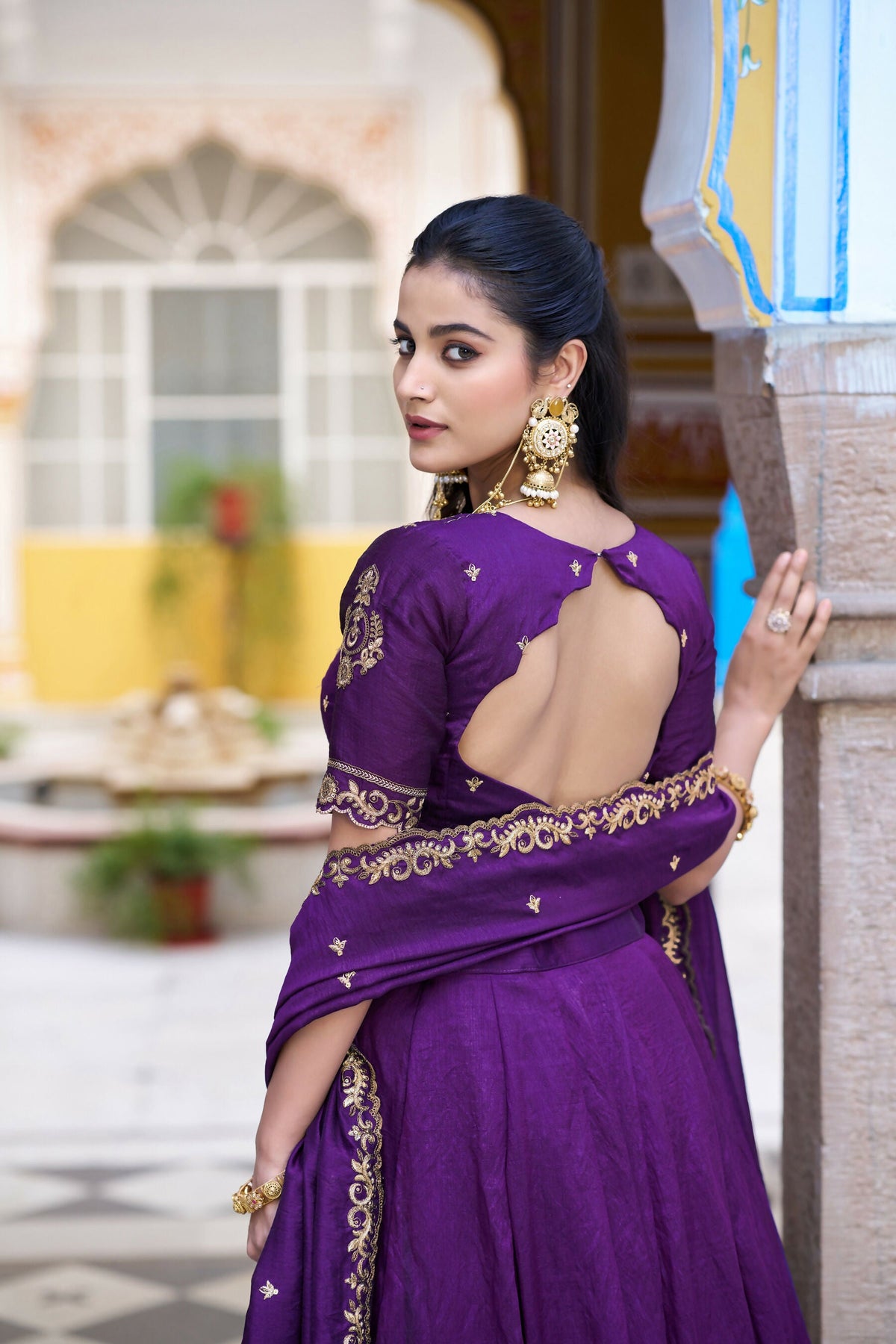 Purple NC Silk Lehenga Choli Set with Embroidery and Dupatta