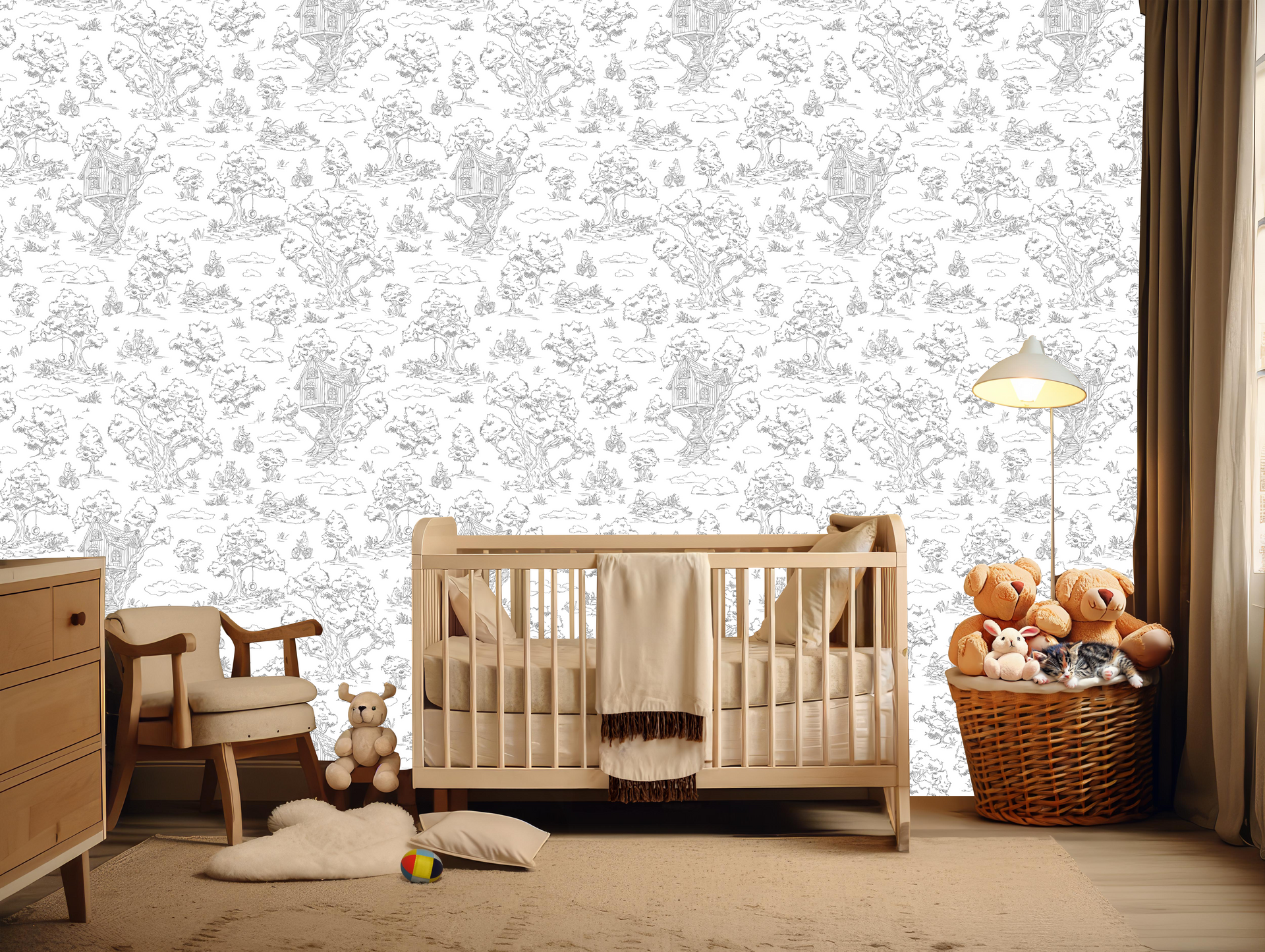 Wyatt Whimsical Wallpaper in White, Blue and Pink