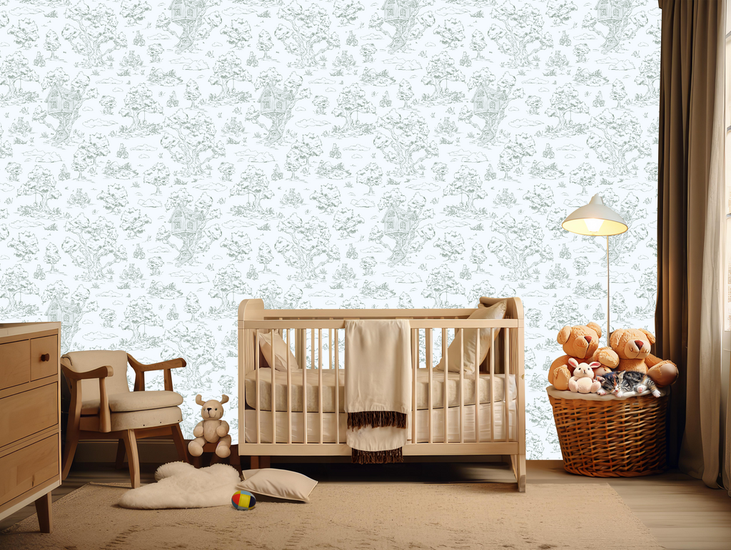 Wyatt Whimsical Wallpaper in White, Blue and Pink