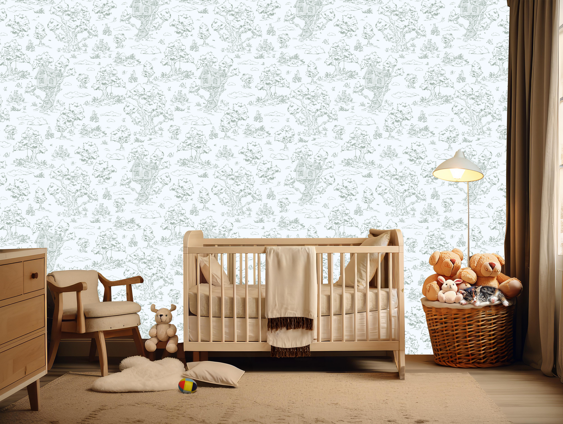 Wyatt Whimsical Wallpaper in White, Blue and Pink