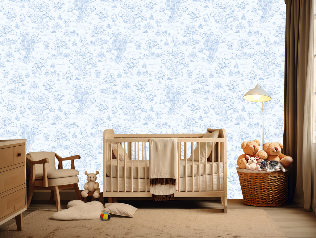 Wyatt Whimsical Wallpaper in White, Blue and Pink