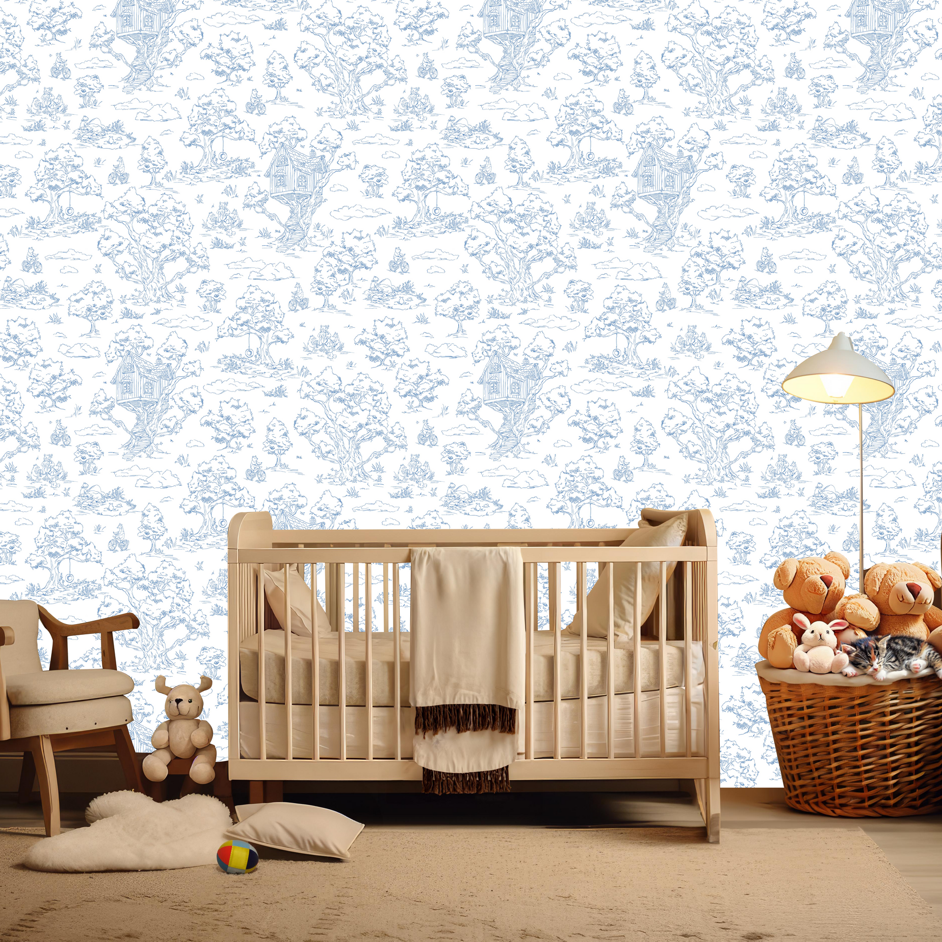 Wyatt Whimsical Wallpaper in White, Blue and Pink