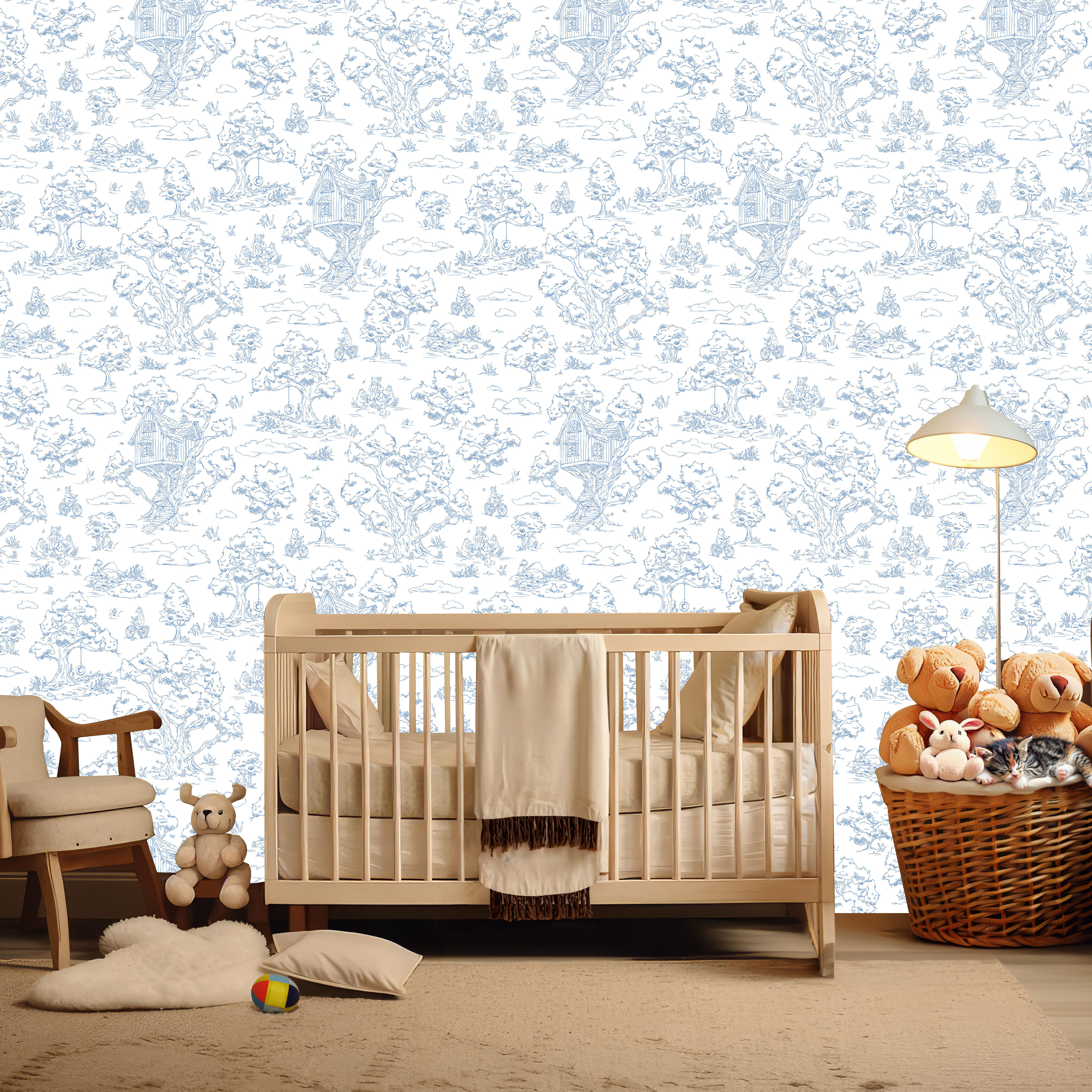 Wyatt Whimsical Wallpaper in White, Blue and Pink