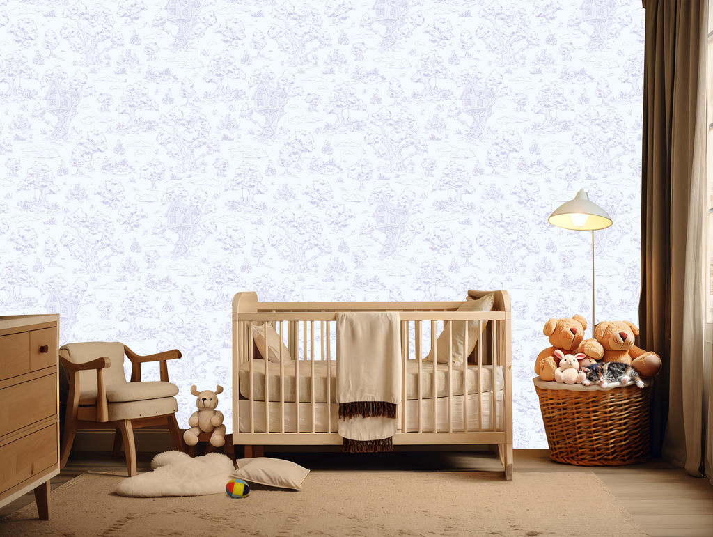 Wyatt Whimsical Wallpaper in White, Blue and Pink