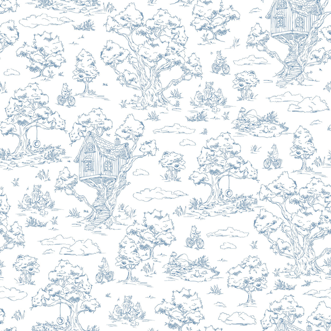 Wyatt Whimsical Wallpaper in White, Blue and Pink