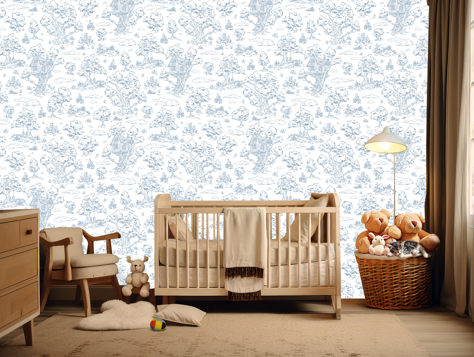 Wyatt Whimsical Wallpaper in White, Blue and Pink