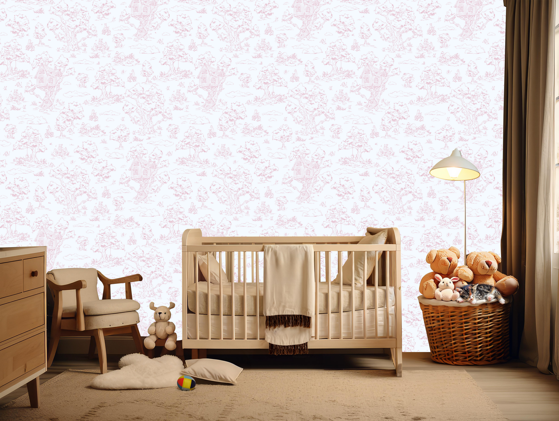 Wyatt Whimsical Wallpaper in White, Blue and Pink