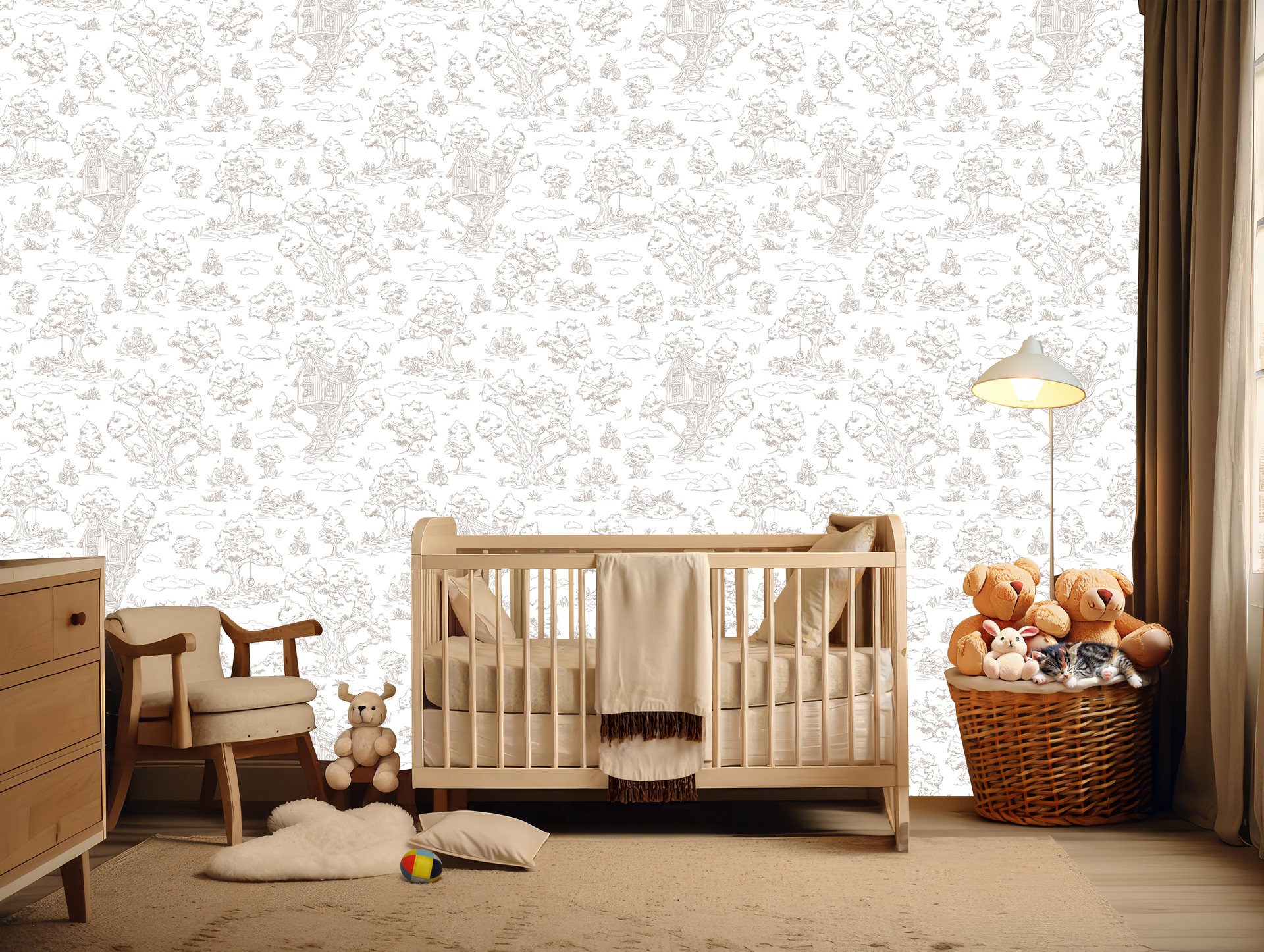 Wyatt Whimsical Wallpaper in White, Blue and Pink