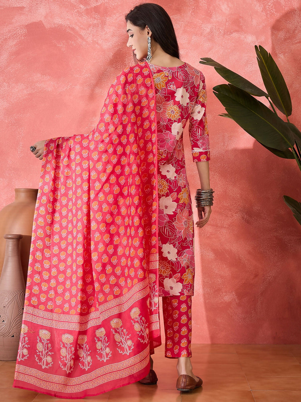 Women's Printed Pink Pure Cotton Kurta Set