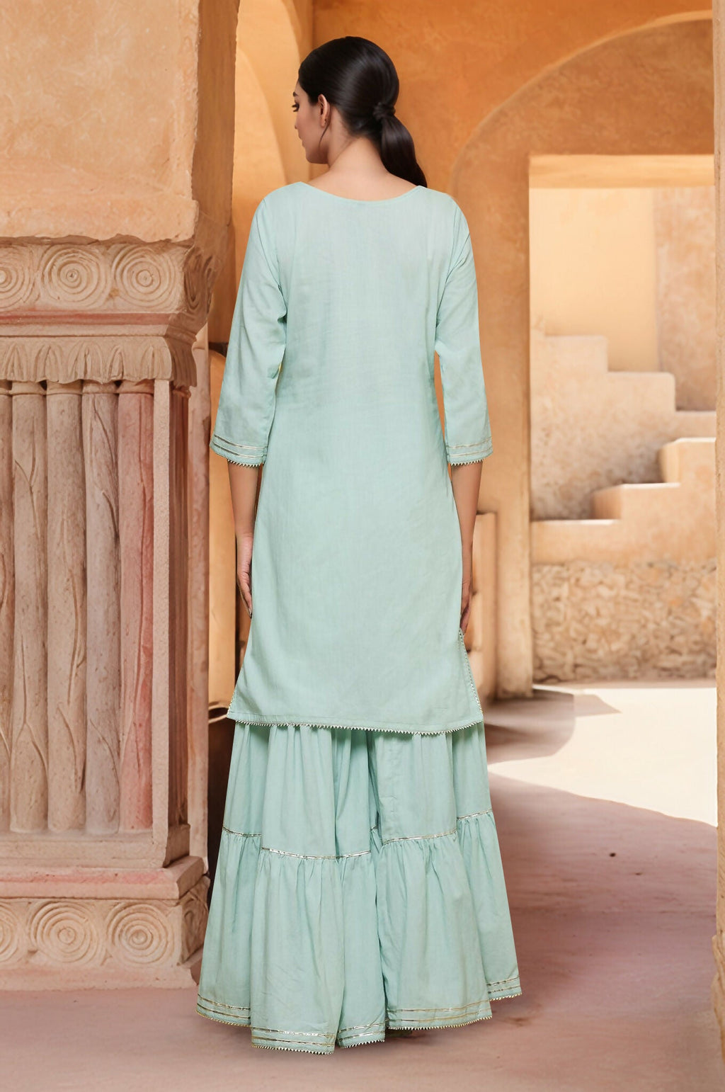 Joban Fashion Green Cotton Kurti Sharara Set