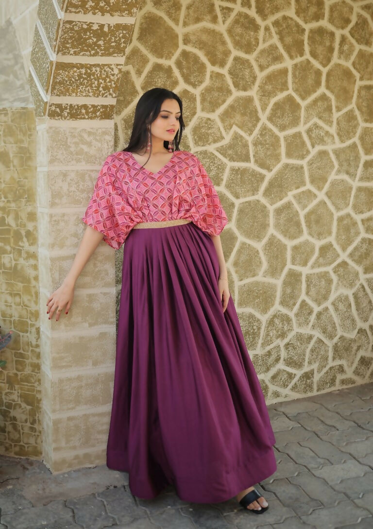 Wine Printed and Sequins Chinon Floor Length Anarkali Dress